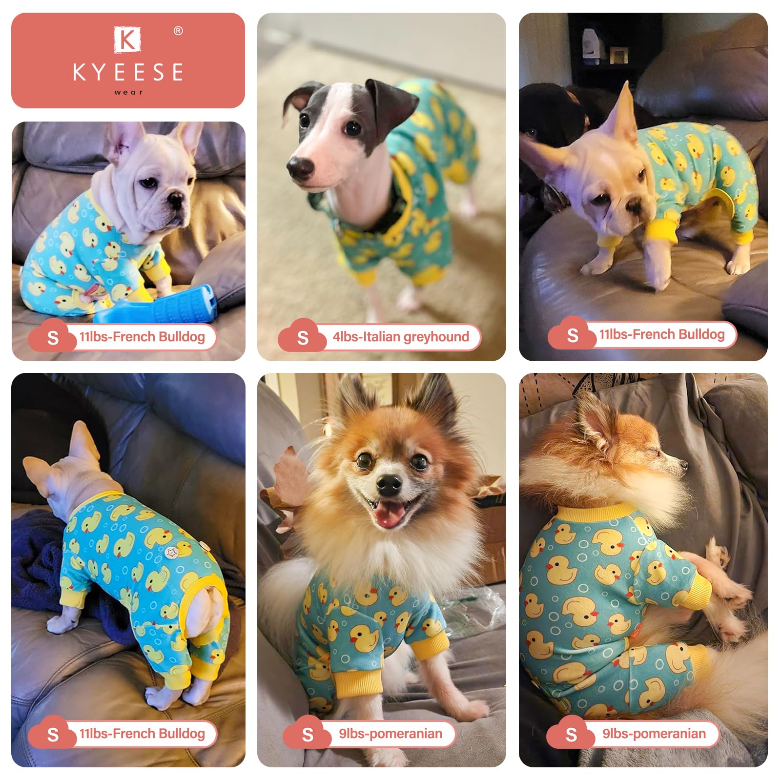 Kyeese Dogs Pajamas Yellow Duck For Small Dogs Soft Material Stretchable Dog Jammies Cat Pajamas Dog Apparel