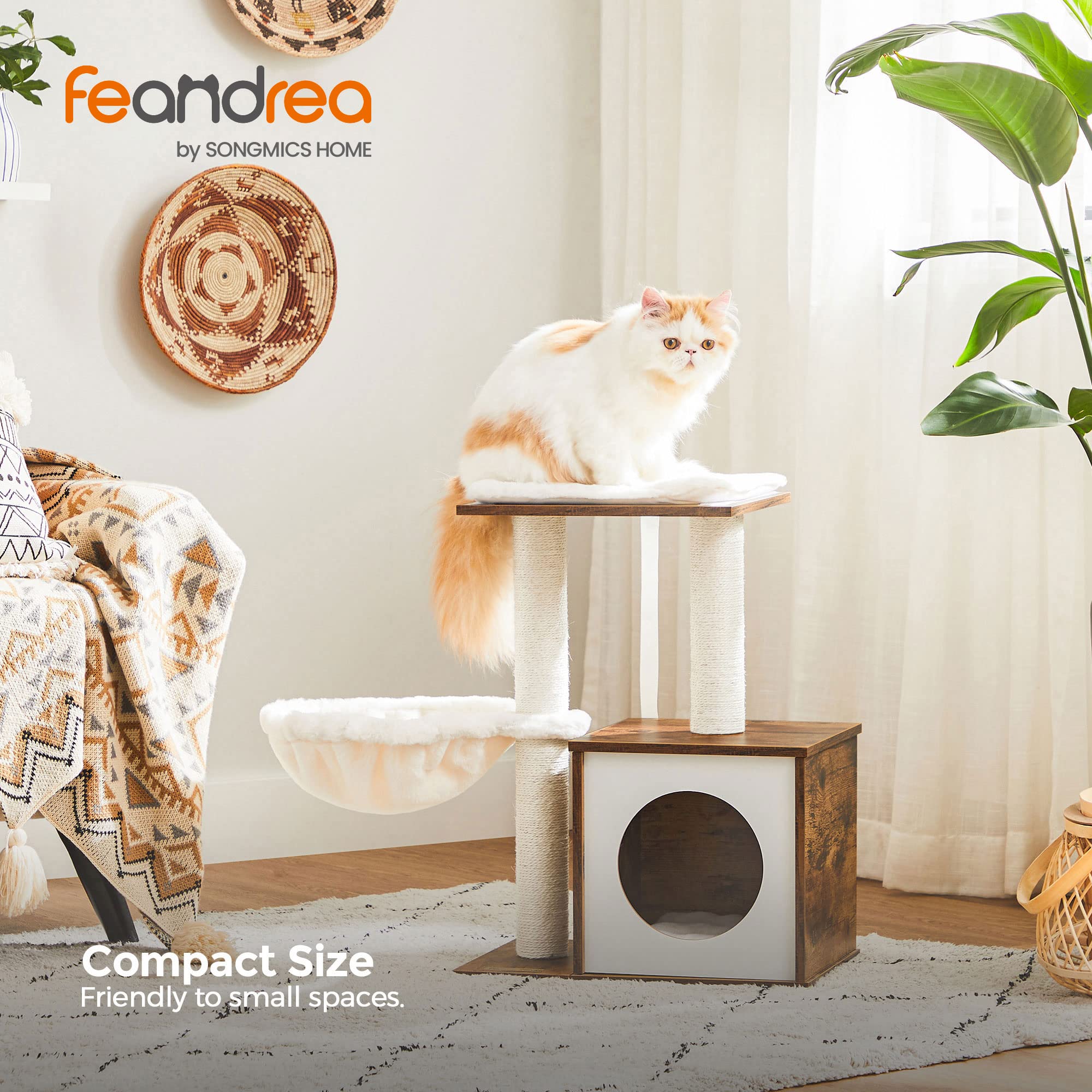 FEANDREA WoodyWonders Small Cat Tree for Kittens, Modern Cat Tower for Indoor Cats, Cat Condo with Scratching Posts, Removable W