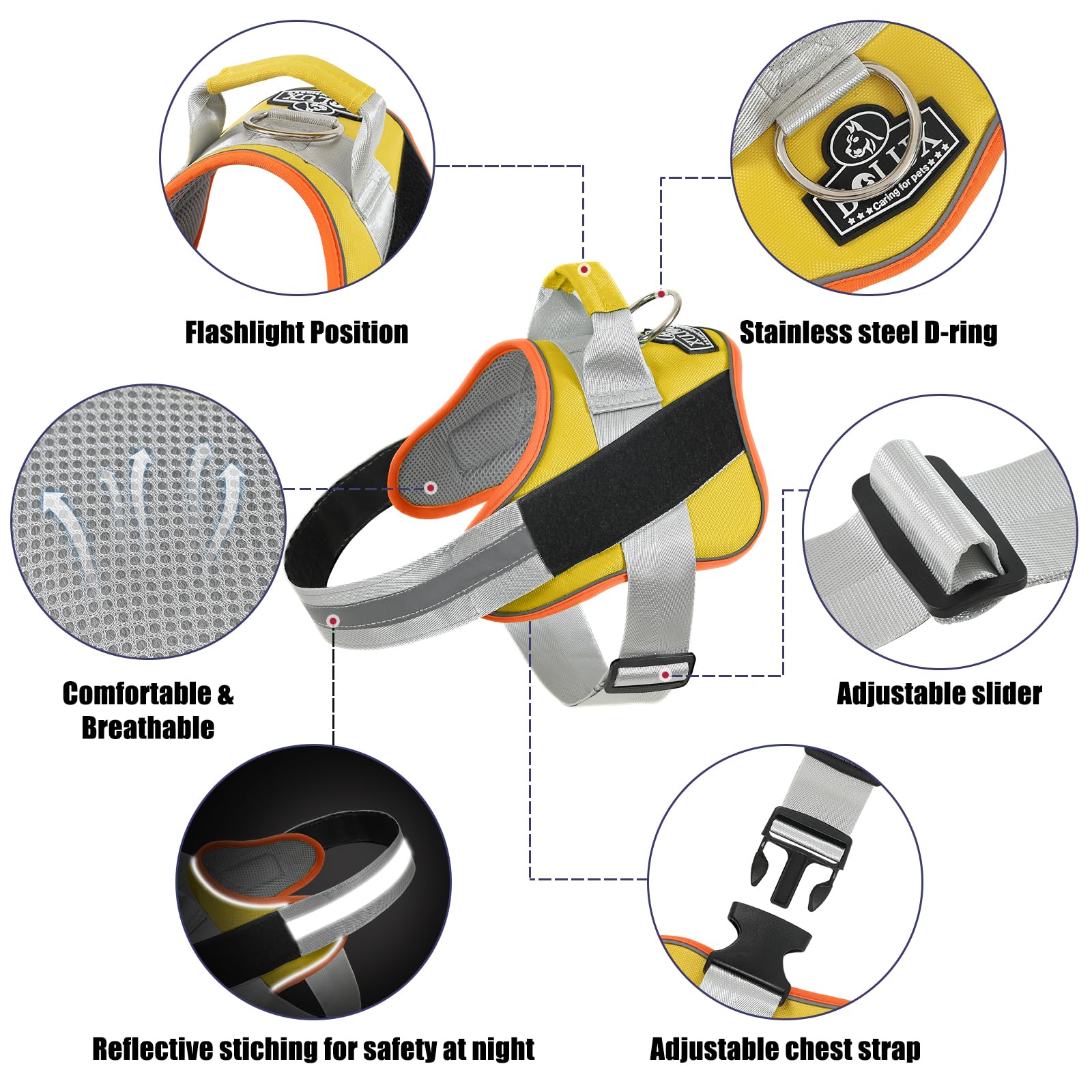 Bolux Dog Harness, No-Pull Reflective Dog Vest, Breathable Adjustable Pet Harness With Handle For Outdoor Walking - No More Pulling, Tugging Or Choking (Xx-Large (Pack Of 1), Yelloworange)