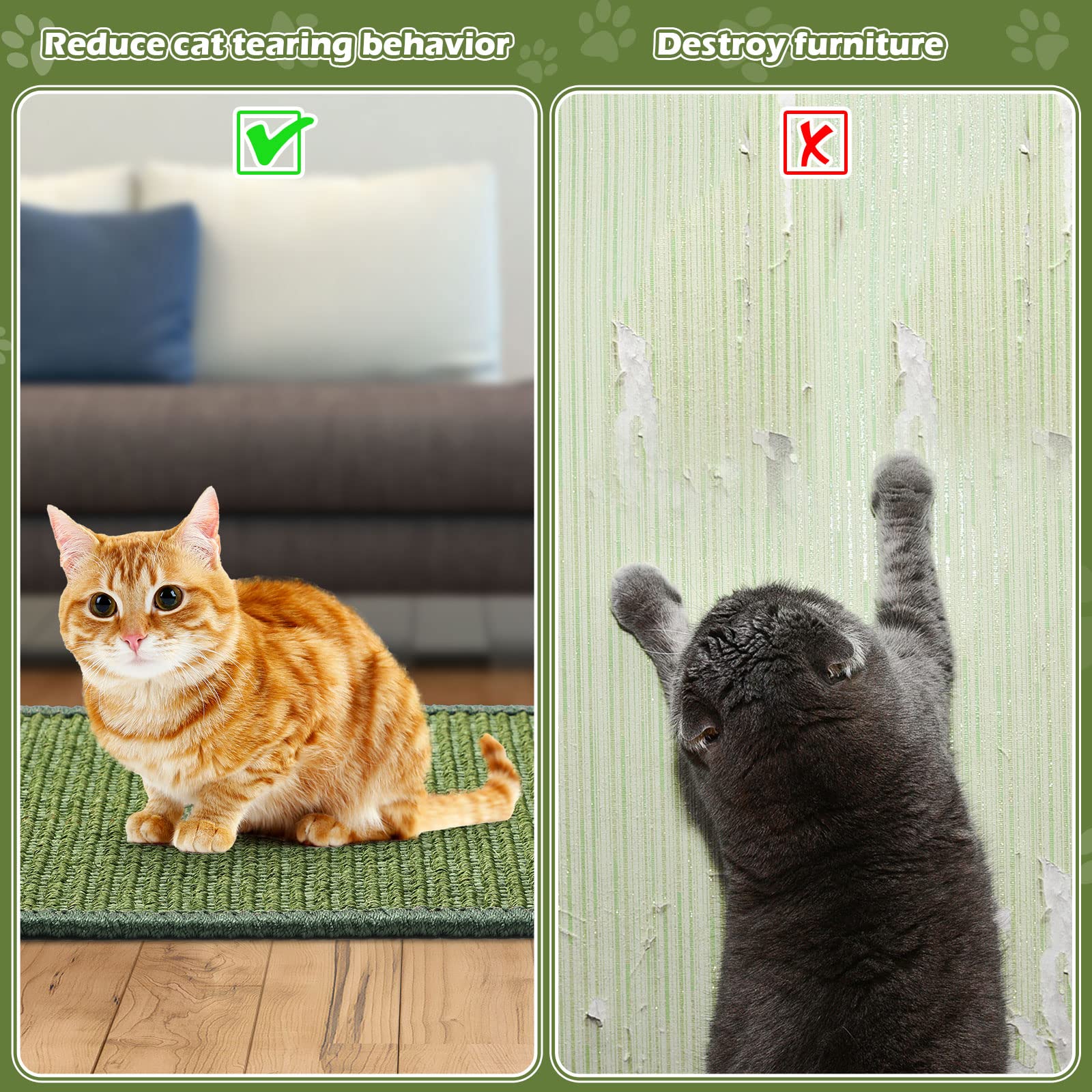 4 Pcs Cat Scratcher Mat Sisal Cats Scratch Mats Horizontal Cat Floor Scratching Pad Rug Sisal Fabric Cat Scratch Mat For Protecting Carpets Sofas And Cat Grinding Claws Green 11.8' X 15.7'