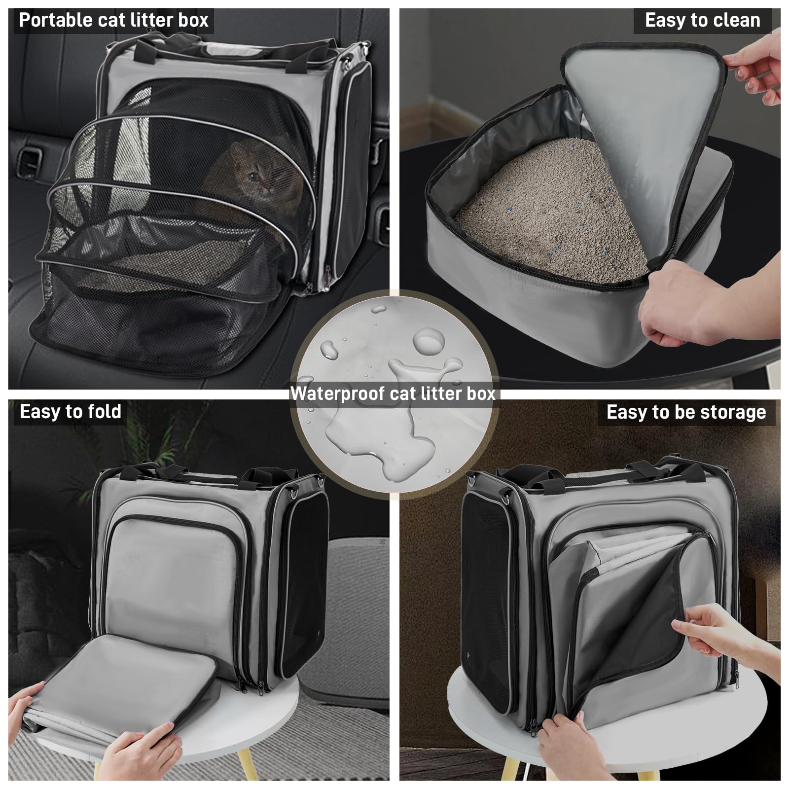 Litail Cat Travel Carrier With Litter Box For Car, Expandable Cat Carrier With Leak-Proof Litter Box For Car Travel, Up To 20 Lb