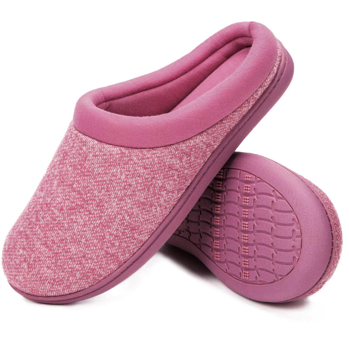 Womens Comfort Slip On Memory Foam Slippers French Terry Lining House Slippers Wdurable Sole (5-6, Fushcia)