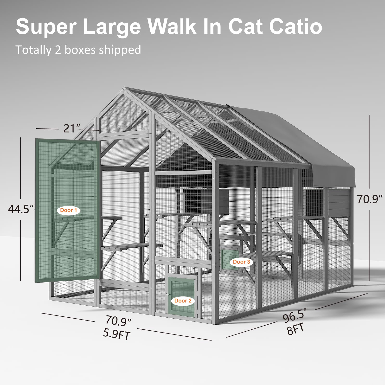 Timhaka Catio Outdoor Cat Enclosure, Large Cat Catio For Multiple Cats With 7 Platforms, 2 Resting Box And 2 Bridges, Wooden Cat