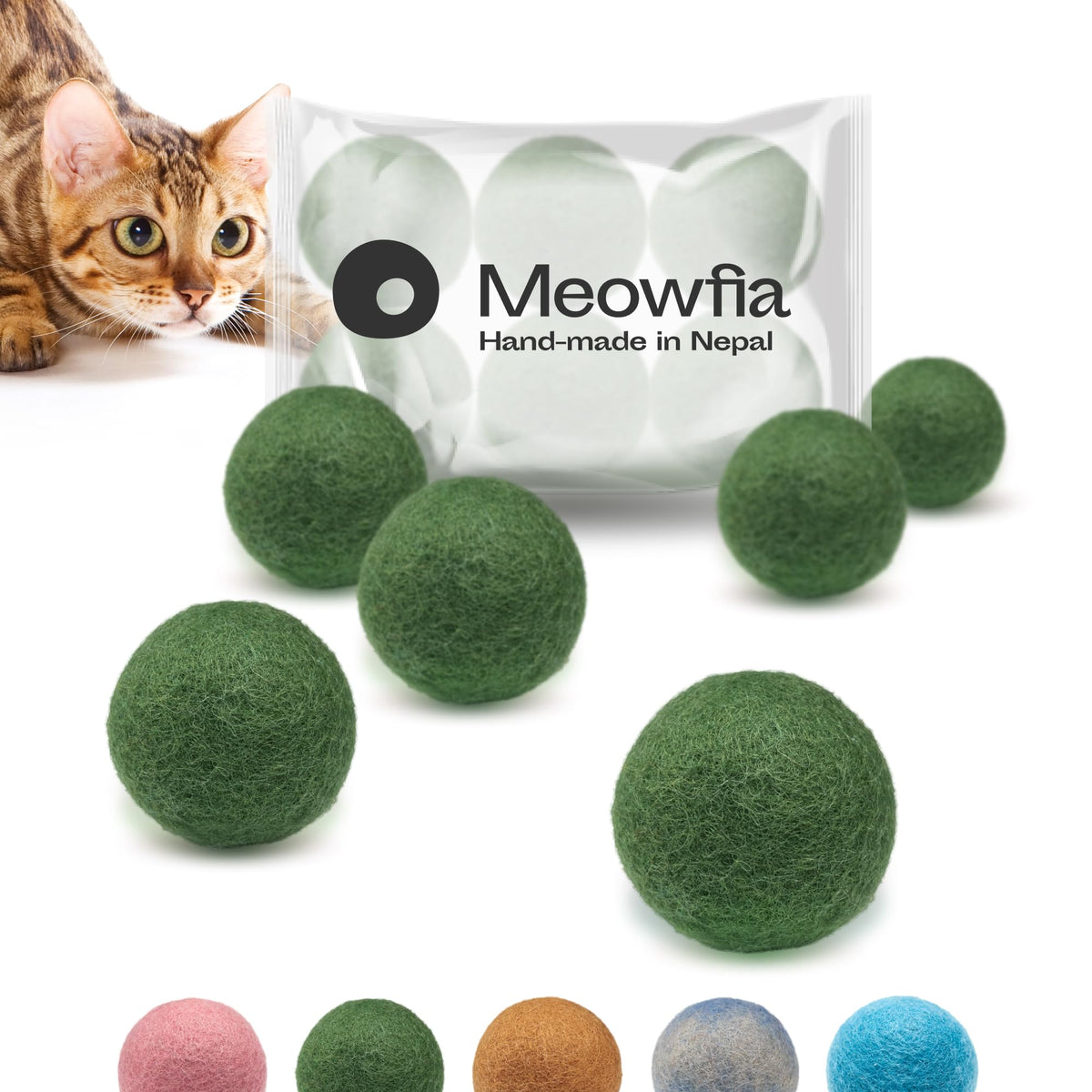 Meowfia Wool Ball Toys - 6-Pack Of Safe For Cats And Small Dogs Balls - 2 Inch Felted Wool Cat Toy And Dog Toy - Perfect With Ca