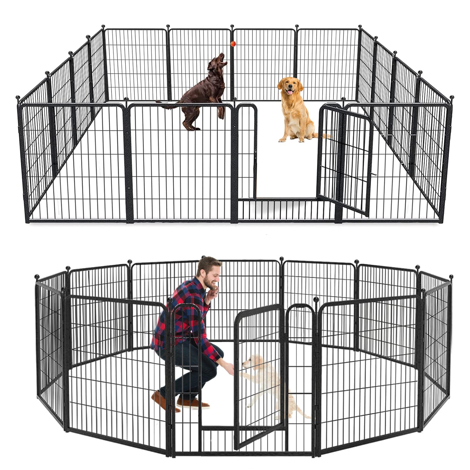 Jhsomdr Dog Playpen 32 Inch 12 Panels Indoor Dog Pen For Medium/Small Dogs Heavy Duty Metal Dog Fence Outdoor For Yard, Puppy Pl