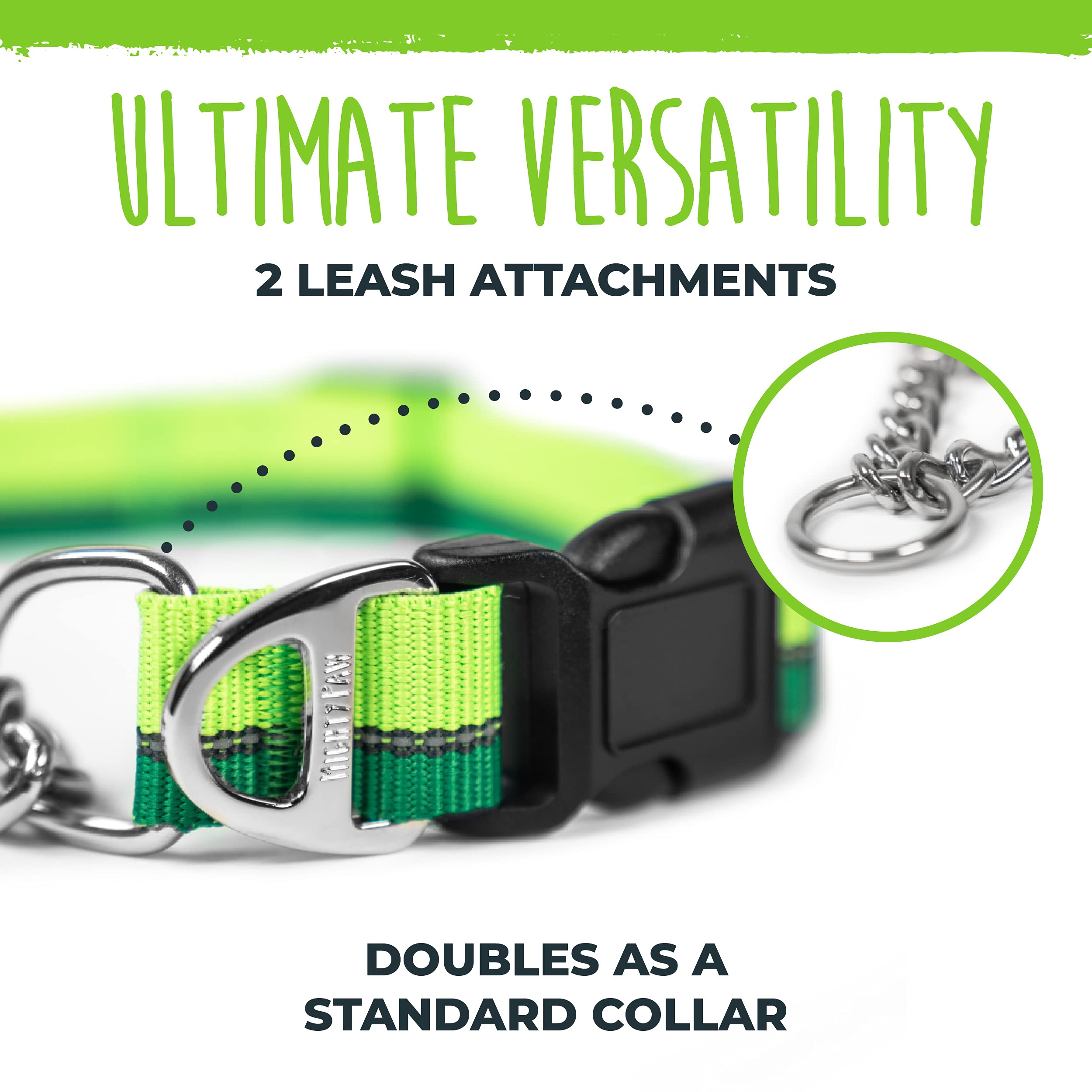 Mighty Paw Martingale Dog Collar - Gentle Correction With No More Pulling - Strong 100% Stainless Steel Chain - Weatherproof Won