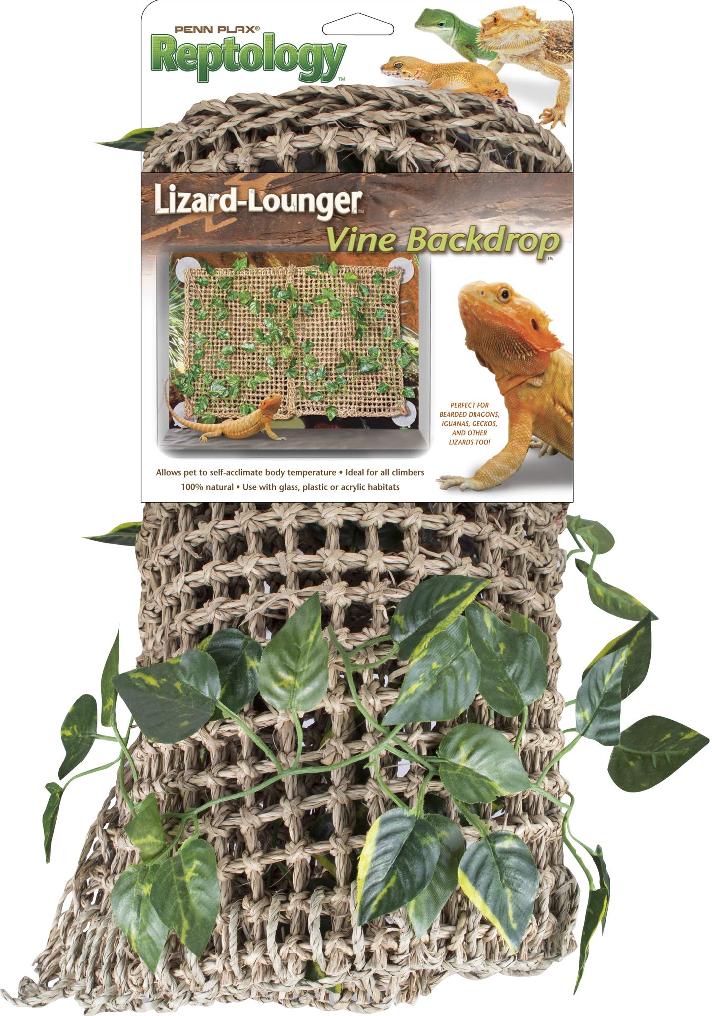 Penn-Plax Reptology Lizard Lounger Vine Backdrop – 100% Natural Seagrass Fiber – Great For Bearded Dragons, Anoles, Geckos, And Other Reptiles