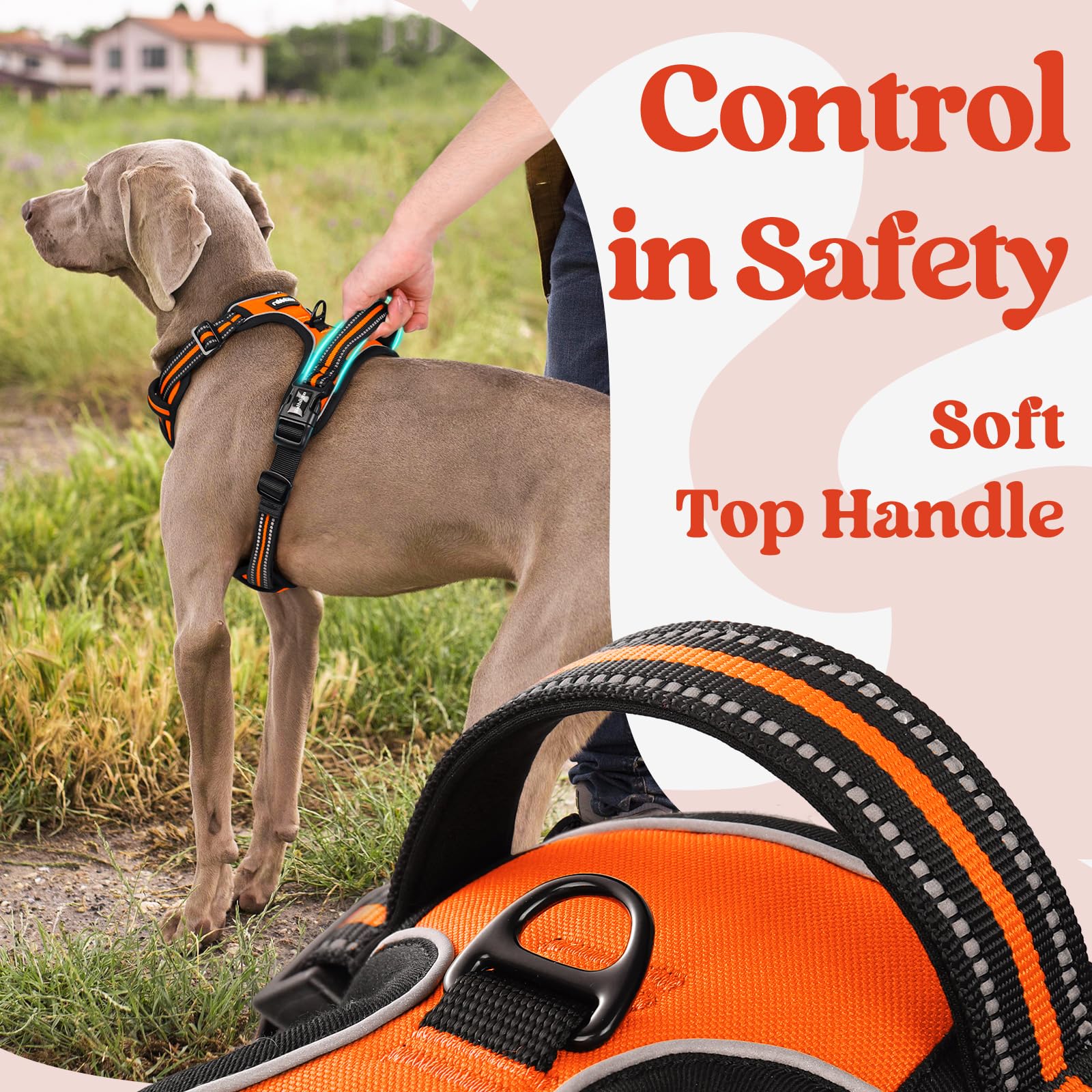 Rabbitgoo Dog Harness For Large, No Pull Pet Harness With 3 Buckles, Adjustable Soft Padded Pooch Vest With Instant Control Handle, Easy Walking Reflective Pet Vest For Extra Large Dogs, Orange, Xl