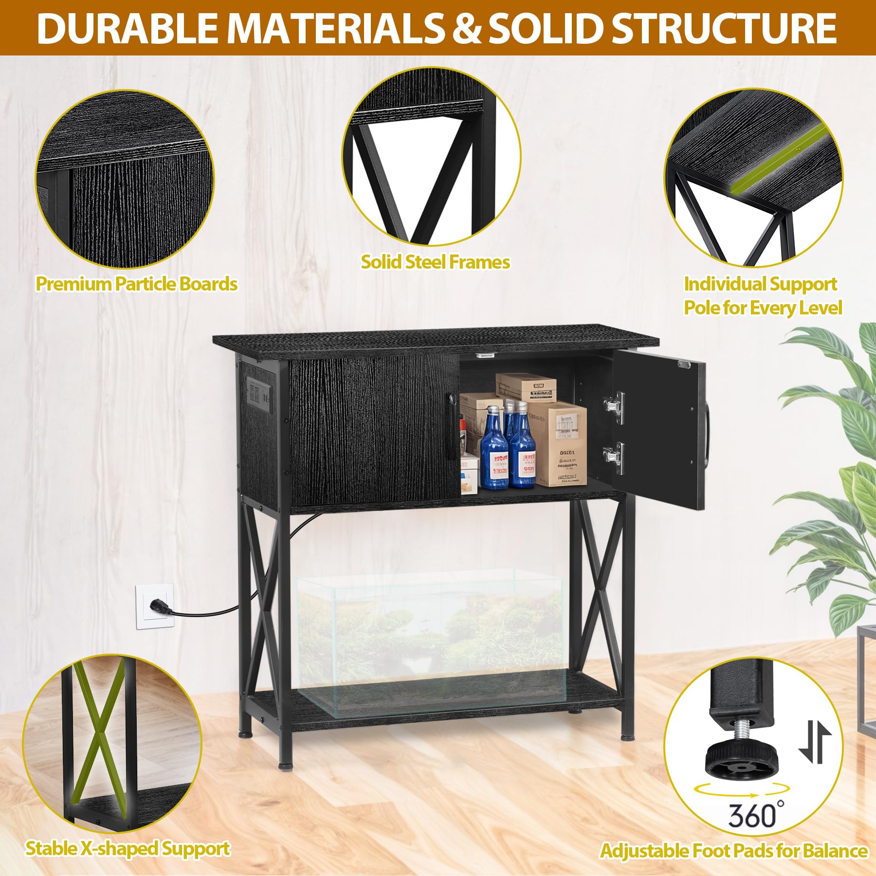 29 Gallon Aquarium Stand with Cabinet Storage - Metal Fish Tank Stand for 20 Gallon Long Aquariums, 330LBS Capacity (30.7 L*12.6
