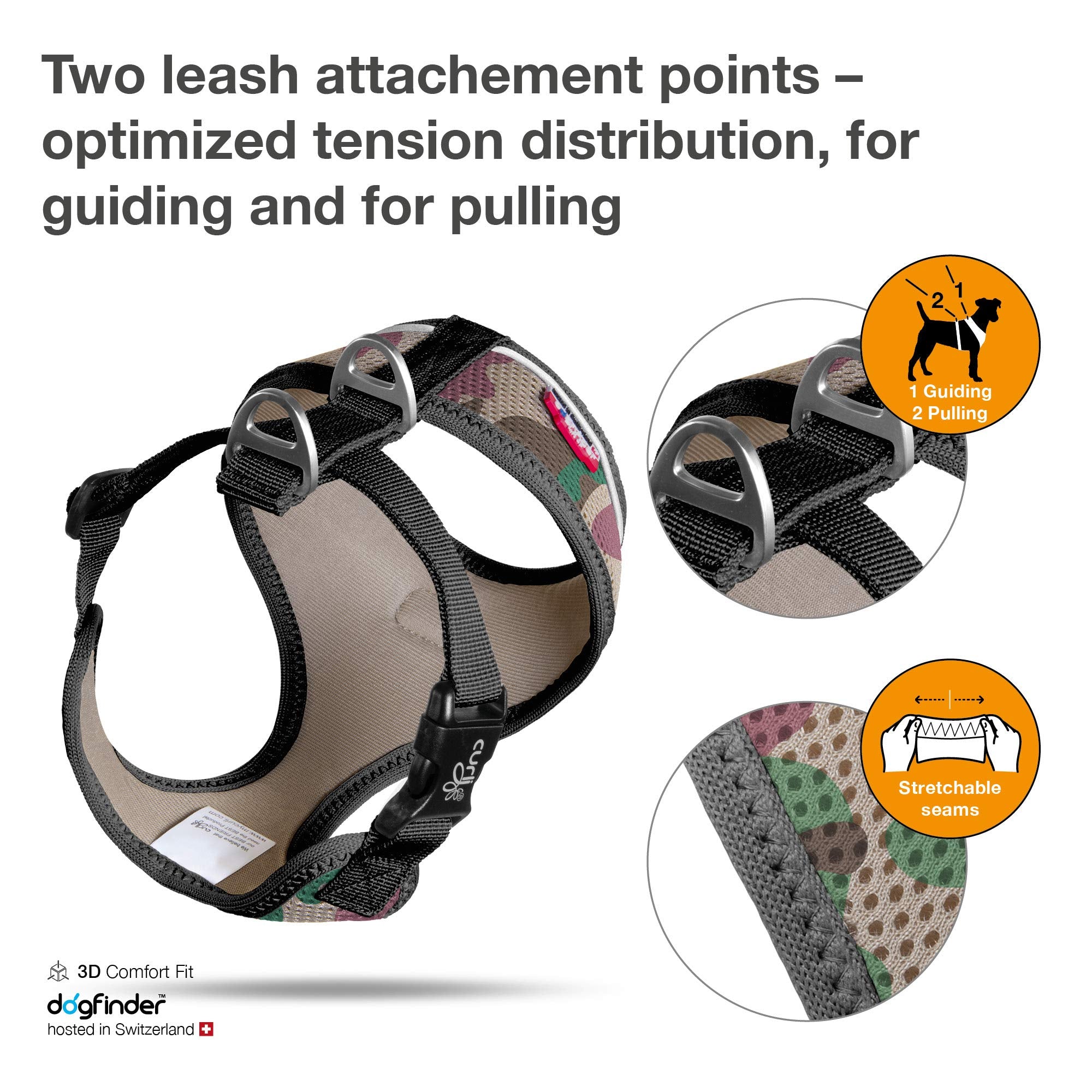 Curli Basic Harness Air-Mesh Dog Harness Pet Vest Adjustable Step-In Light Harness Camo L