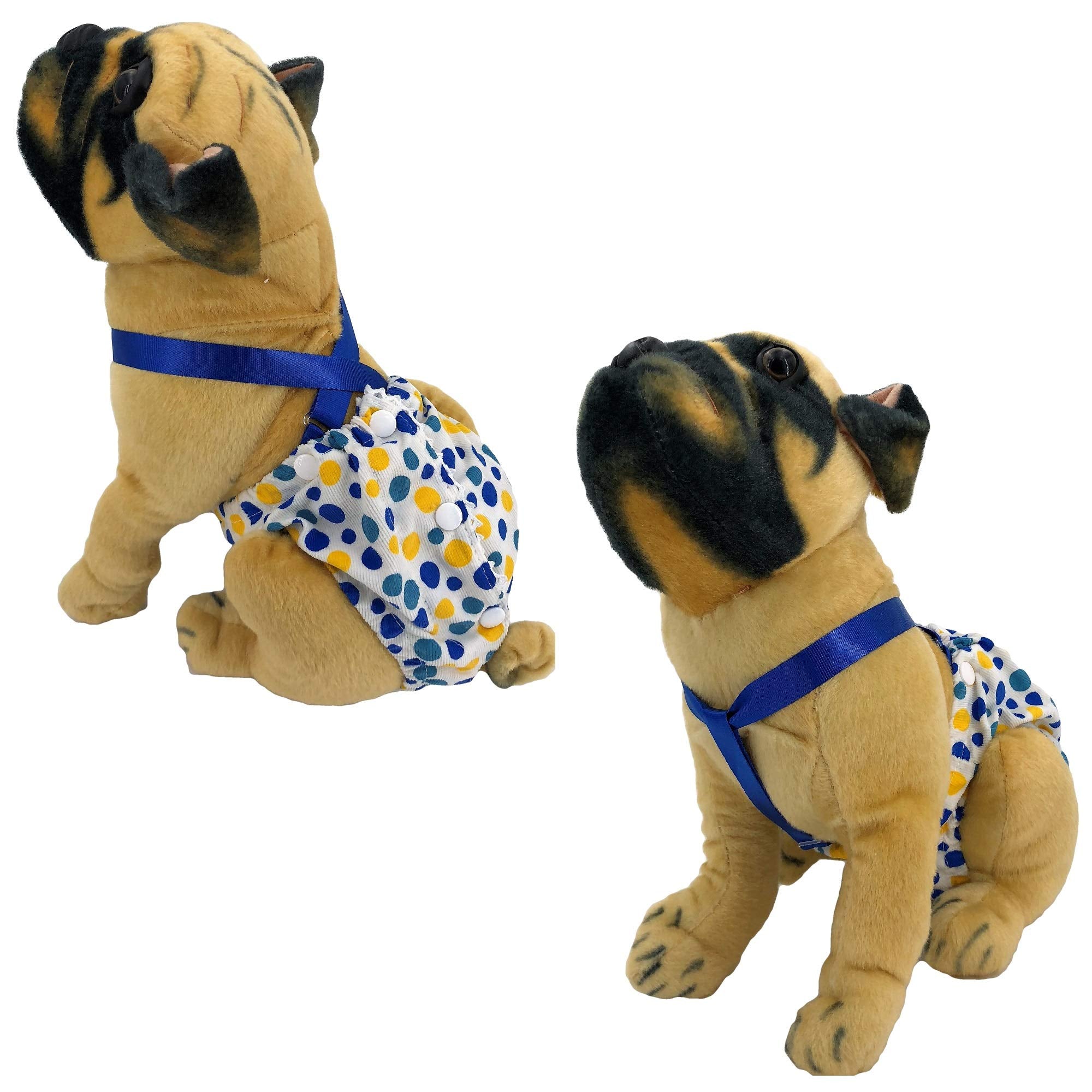 Funnydogclothes Female Dog Diaper With Suspenders Cotton Reusable Washable For Small Dog Breeds (Blue, Medium: Waist 13' - 16')
