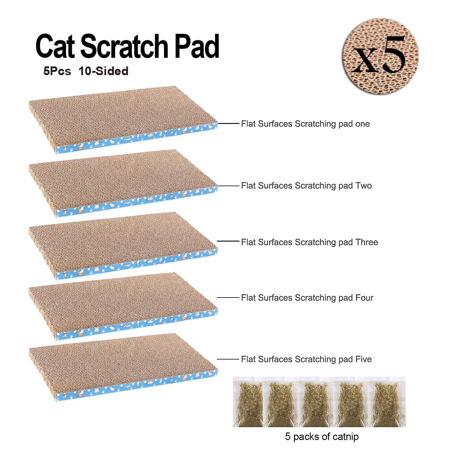 5 Packs In 1 Cat Scratch Pad, Cat Scratcher Cardboard,Reversible,Durable Recyclable Cardboard, Premium Scratch, Suitable For Cat