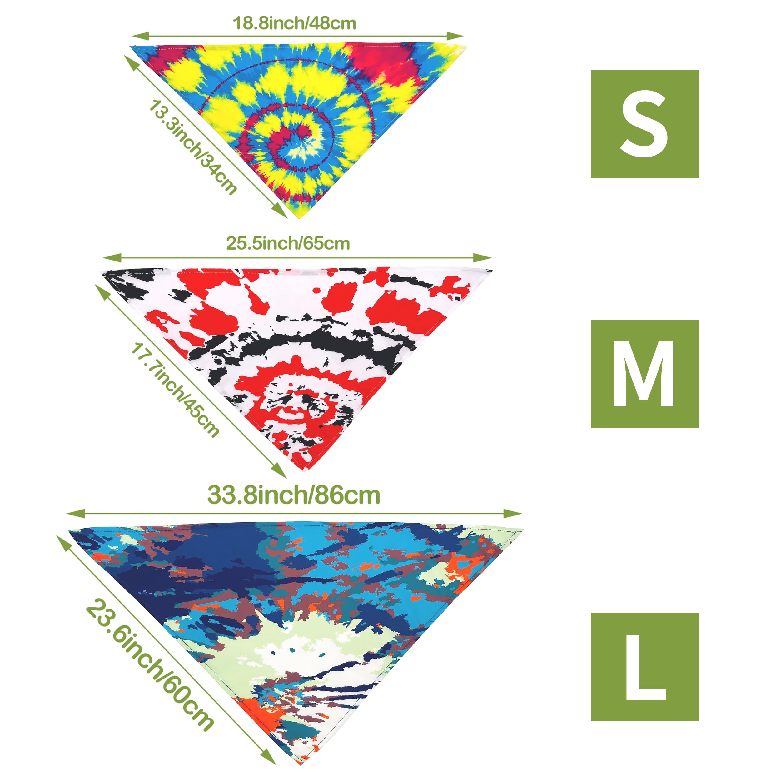 JpGdn 10PCS Dog Bandanas Tie Dye for Large XL Breed Dog Big Bandanas Pack Kerchief Washable Triangle Bibs Head Scarves Scarfs fo