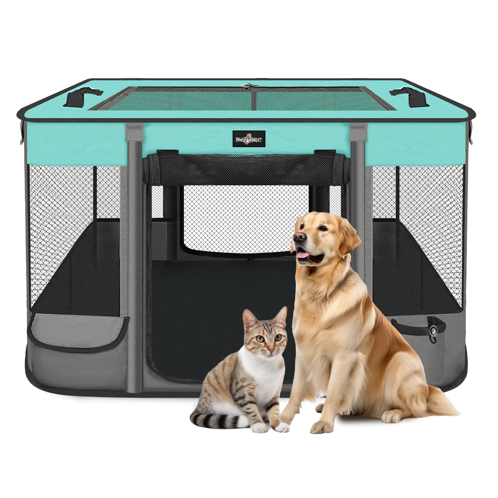 Pet Dog Cat Playpen,Foldable Waterproof Puppy Kittentent,Portable Playpen Kennel,Breathable Shade Cover Crate,Play Pen With Carr