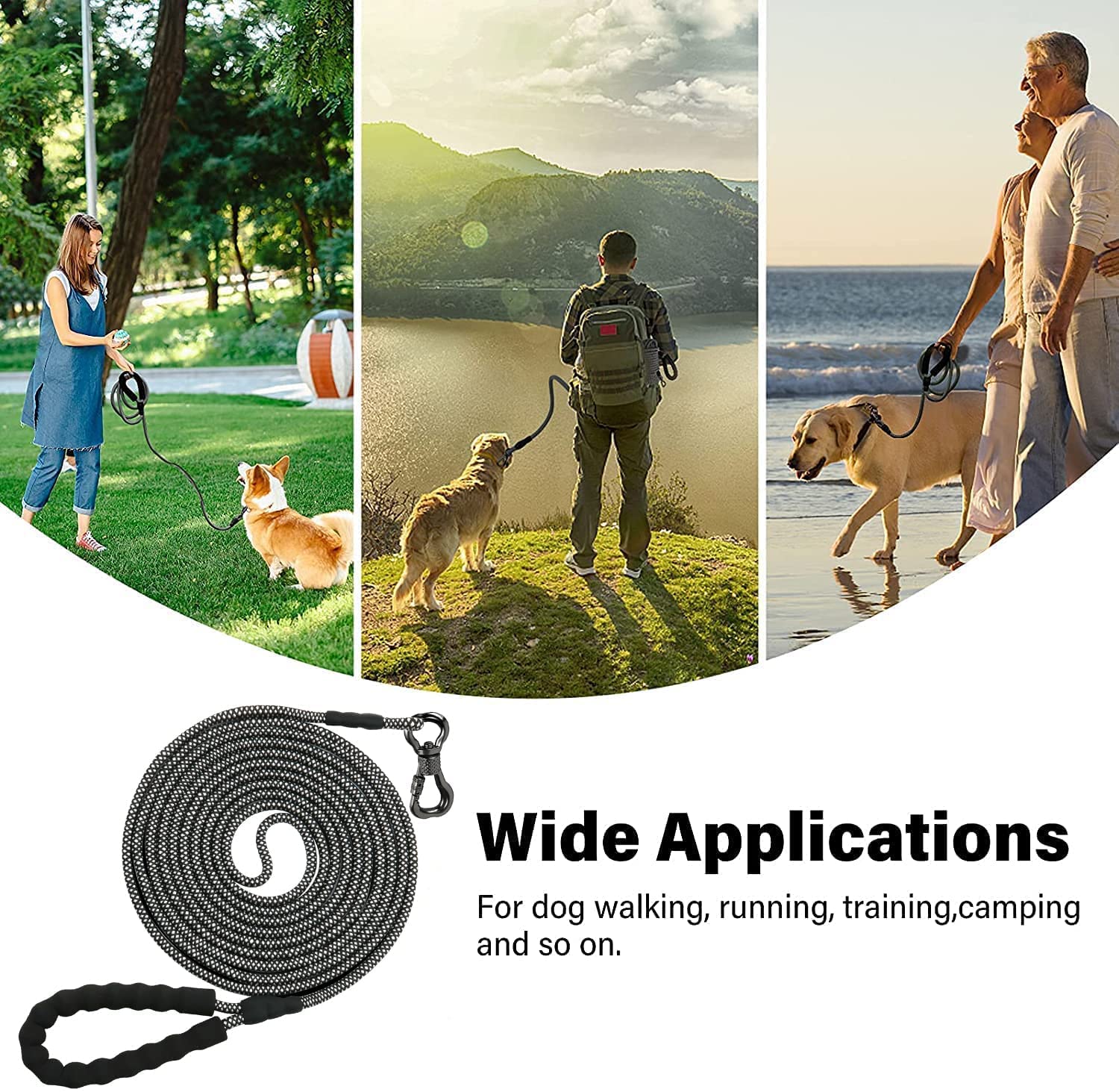 Ntr 10Ft Training Leash For Dog,Reflective Nylon Rope Leash With Swivel Lockable Hook And Comfortable Handle,Puppy Leash Lead For Small Medium Large Dogs Training,Playing,Camping,Or Backyard