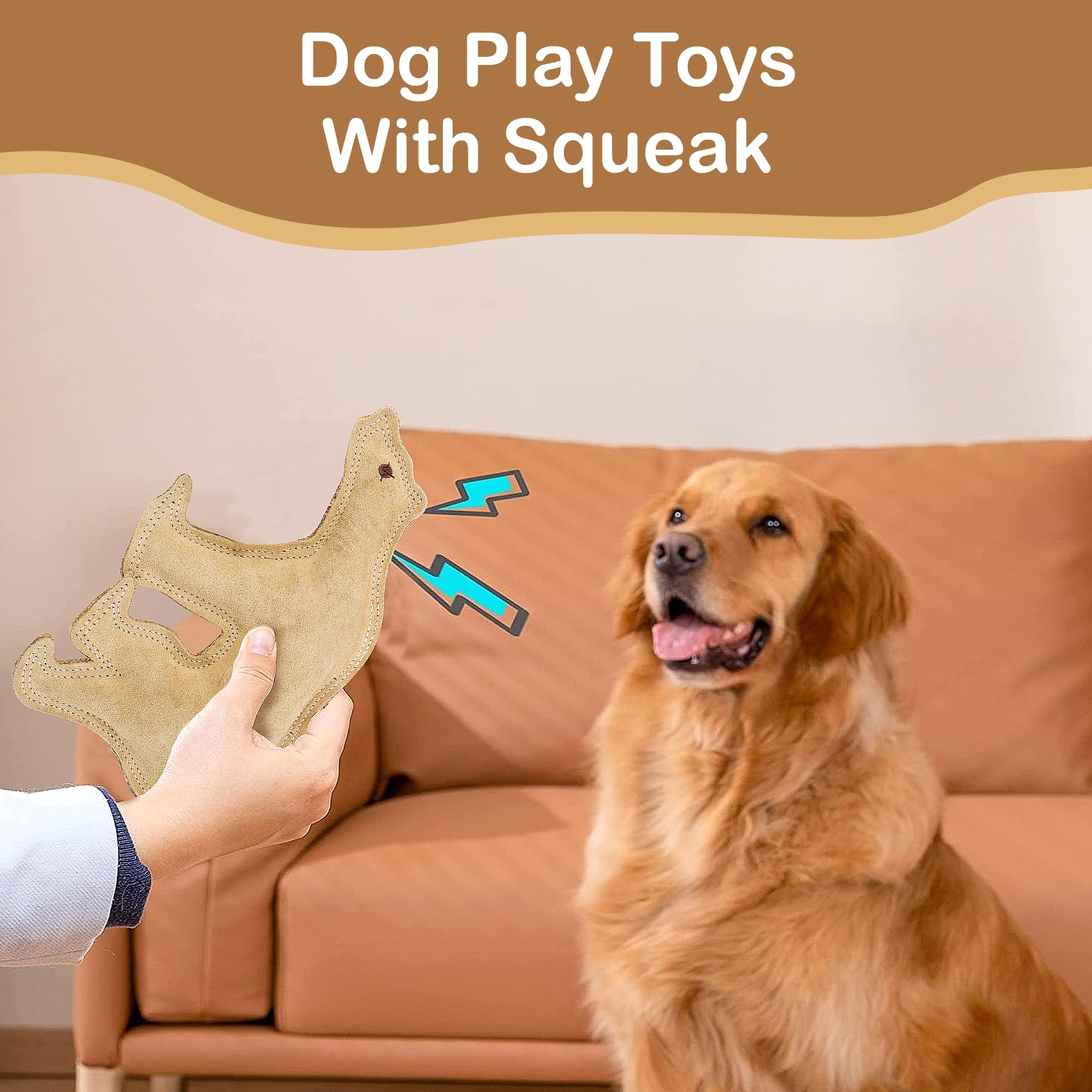 Spot Dura-Fused Leather Bear - Dog Toy With Squeaker, Made With Real Leather And Jute Fabric, Interactive Toy For Aggressive Che