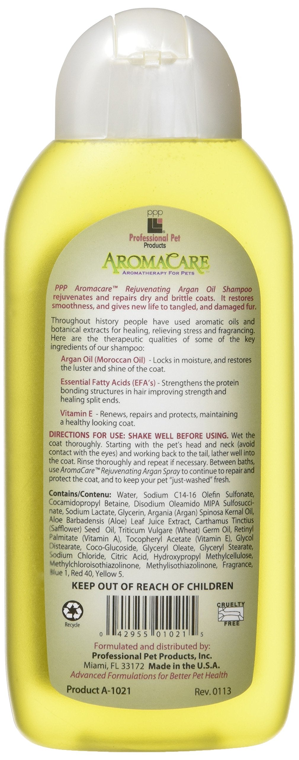 Ppp Aromacare Rejuvenating Argan Shampoo For Dogs - Repairs Dry And Brittle Coats - Leaves Fur Silky & Shiny - 13.5 Fl Oz.