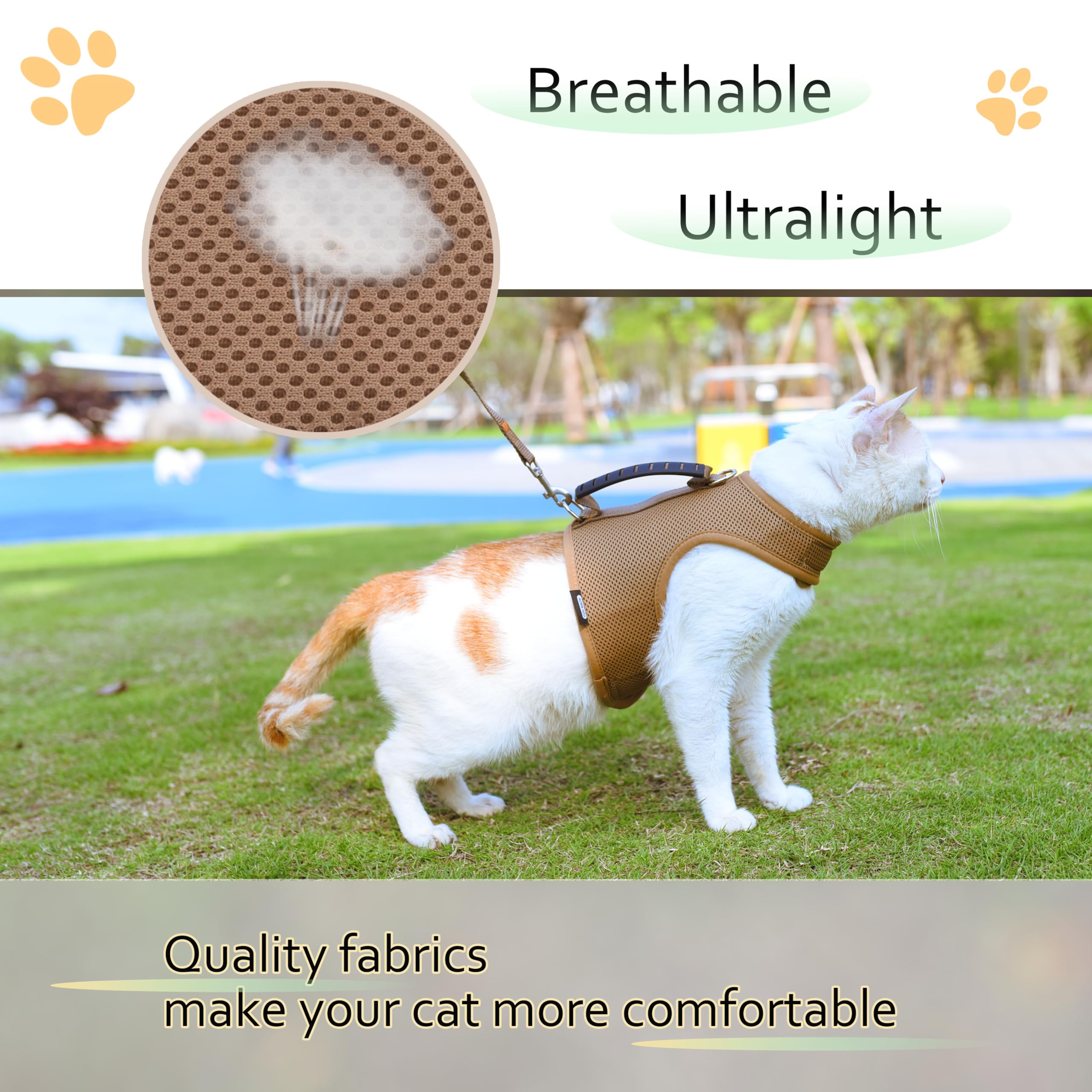 Kitty Harness And Leash For Walking Escape Proof Breathable Mesh Fabric, Solid Brown, Small, Adjustable Cat Walking Jackets With