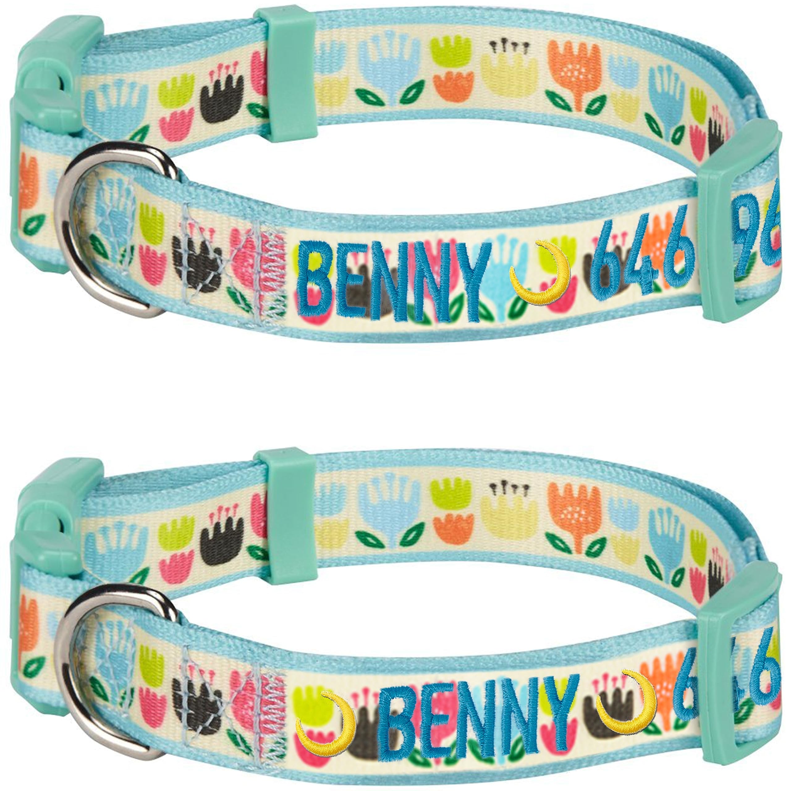Blueberry Pet Essentials 8 Patterns Personalized Customized Adjustable ID Dog Collar, Multicolor Tulip Floral Print, Small, Embr