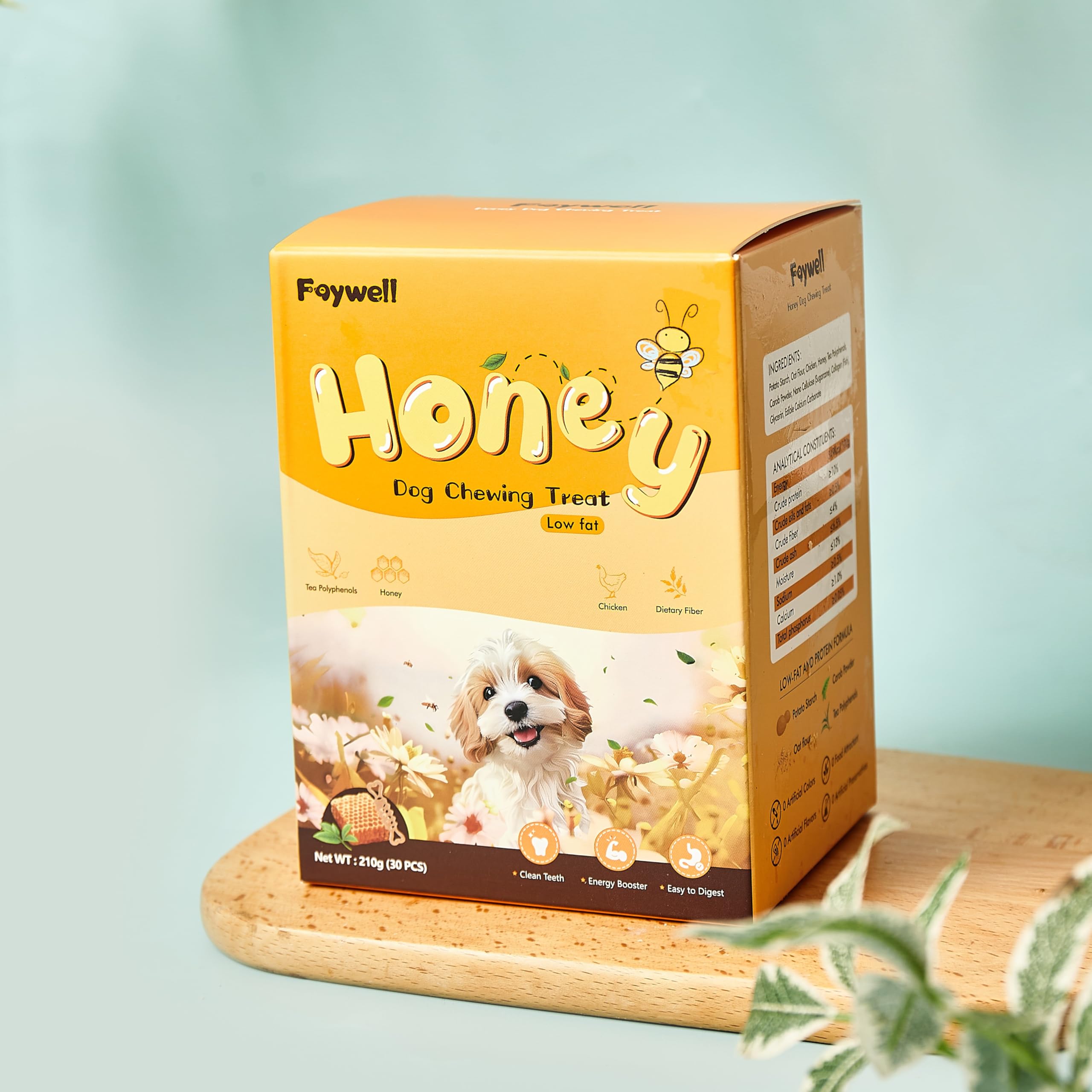FAYWELL - Honey Dog Chewing Treat with Tea Polyphenols and Dietary Fiber, Chicken & Honey Taste, Low-Fat Protein, 30pcs/210g (30