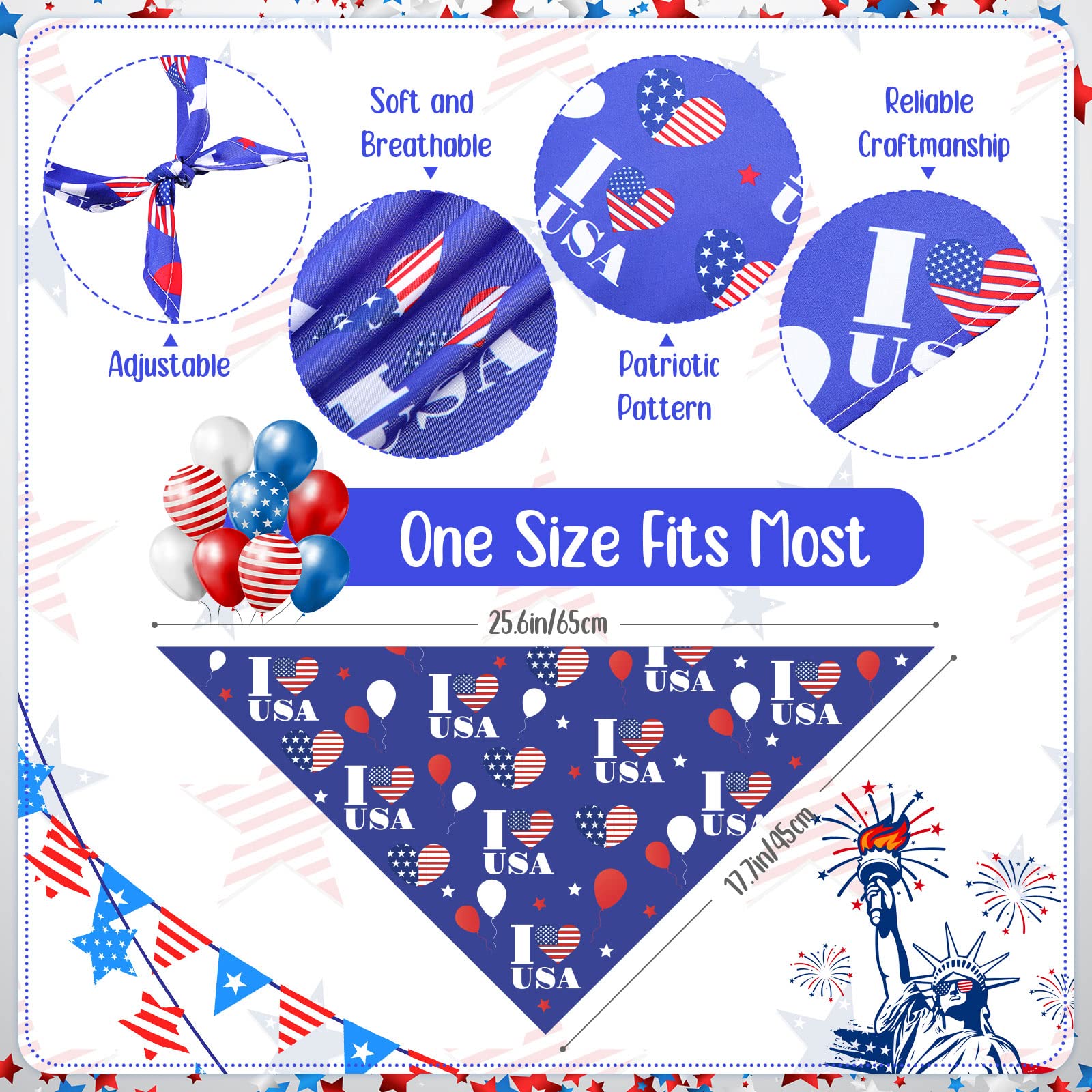 60 Pcs 4Th Of July Day Dog Bandanas Patriotic Dog Bibs American Flag Pet Costume Adjustable Dog Cat Holiday Outfit Washable Tria