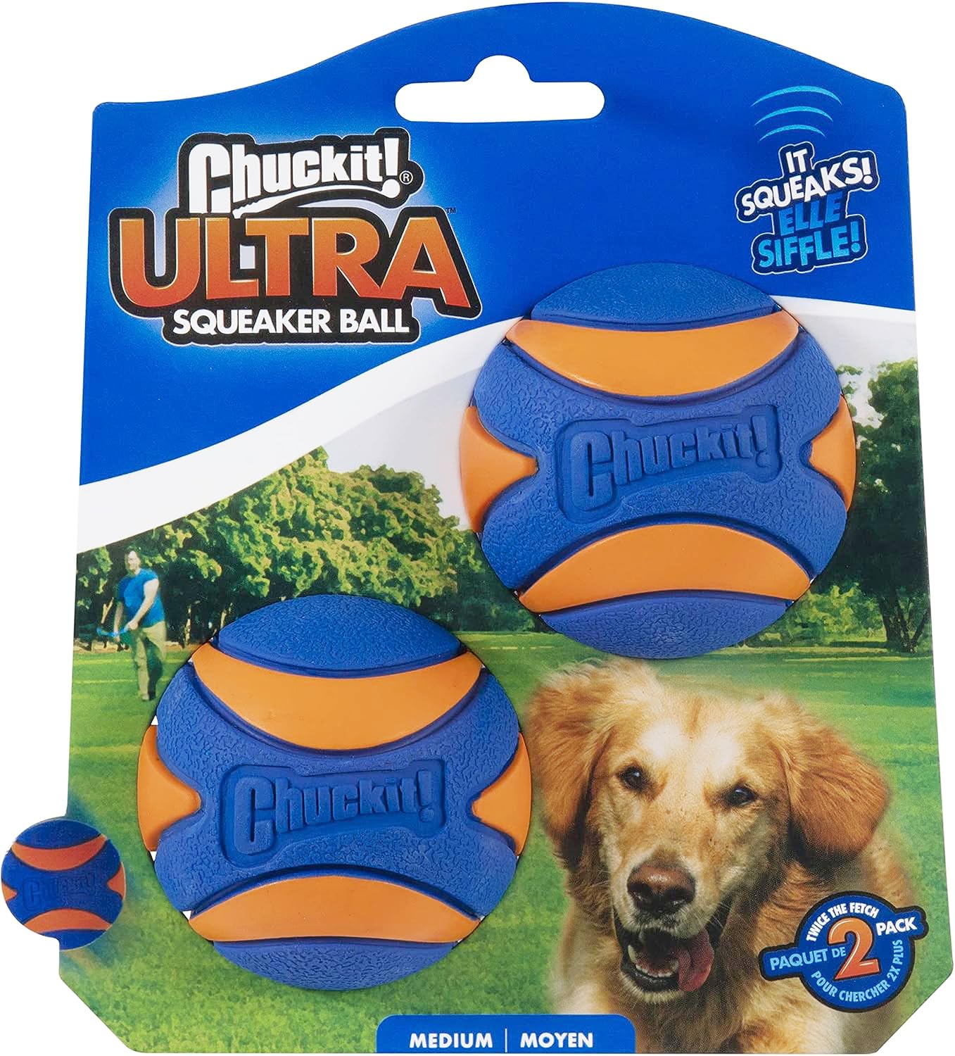 Chuckit! Ultra Squeaker Balls For Dogs, Floating Water Pet Toys, Durable Rubber Pet Toy, Bouncy Squeaky Fetch Balls For Dogs, Pack Of 2, Medium (2.5')