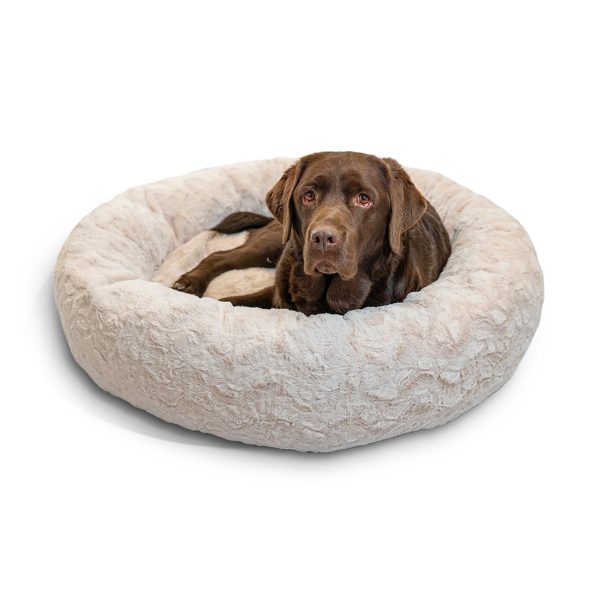 Best Friends By Sheri The Original Calming Donut Dog And Cat Bed In Lux Fur, Oyster, Large, 36X36