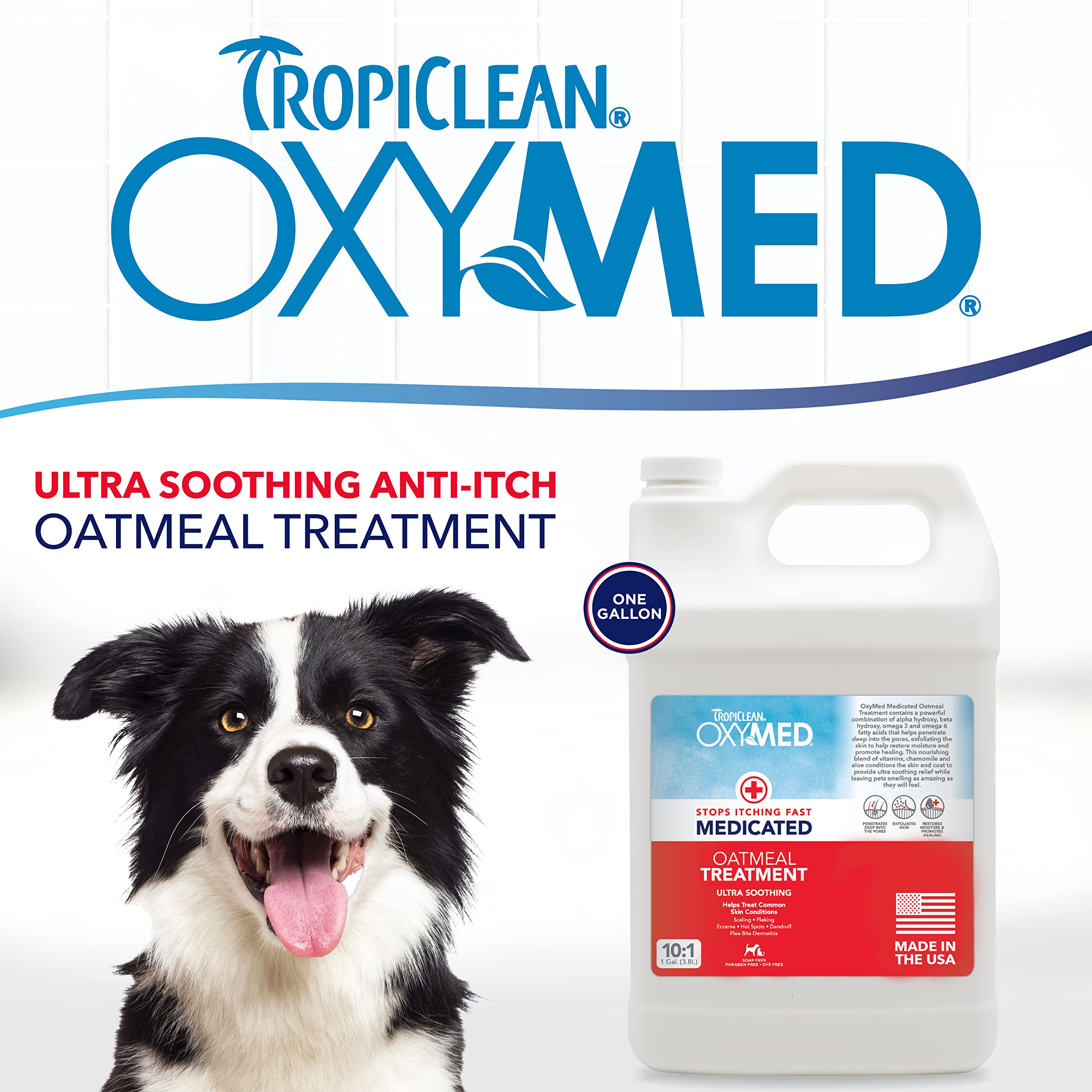 Tropiclean Oxymed Medicated Cat & Dog Conditioner For Itchy Skin | Skin Soothing Oatmeal Conditioner For Dogs & Cats | 1 Gallon
