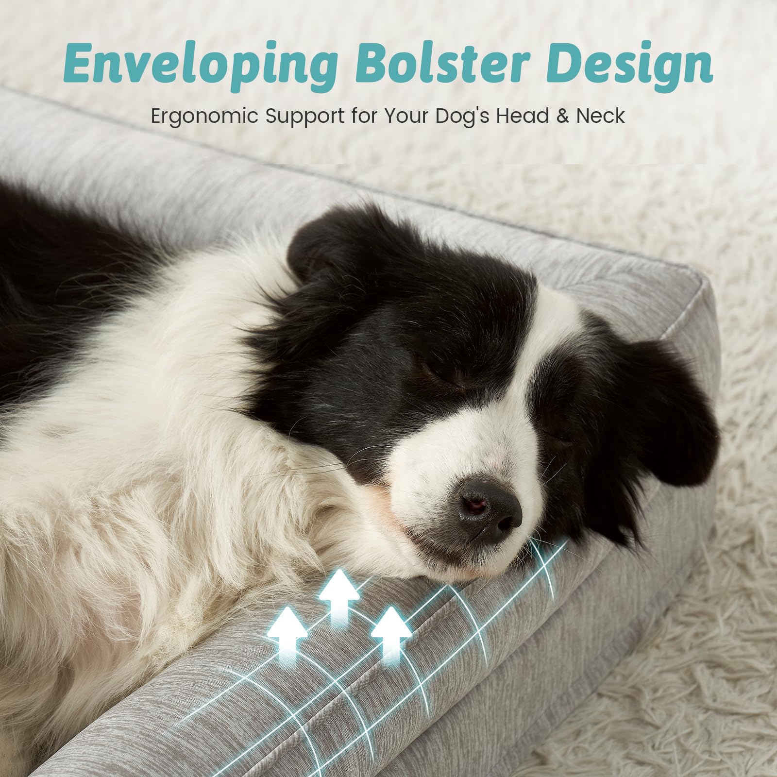 COZY KISS Cooling Dog Bed, Orthopedic Foam Dog Bed with Sides, Removable Washable Cover & Waterproof Lining and Nonskid Bottom,