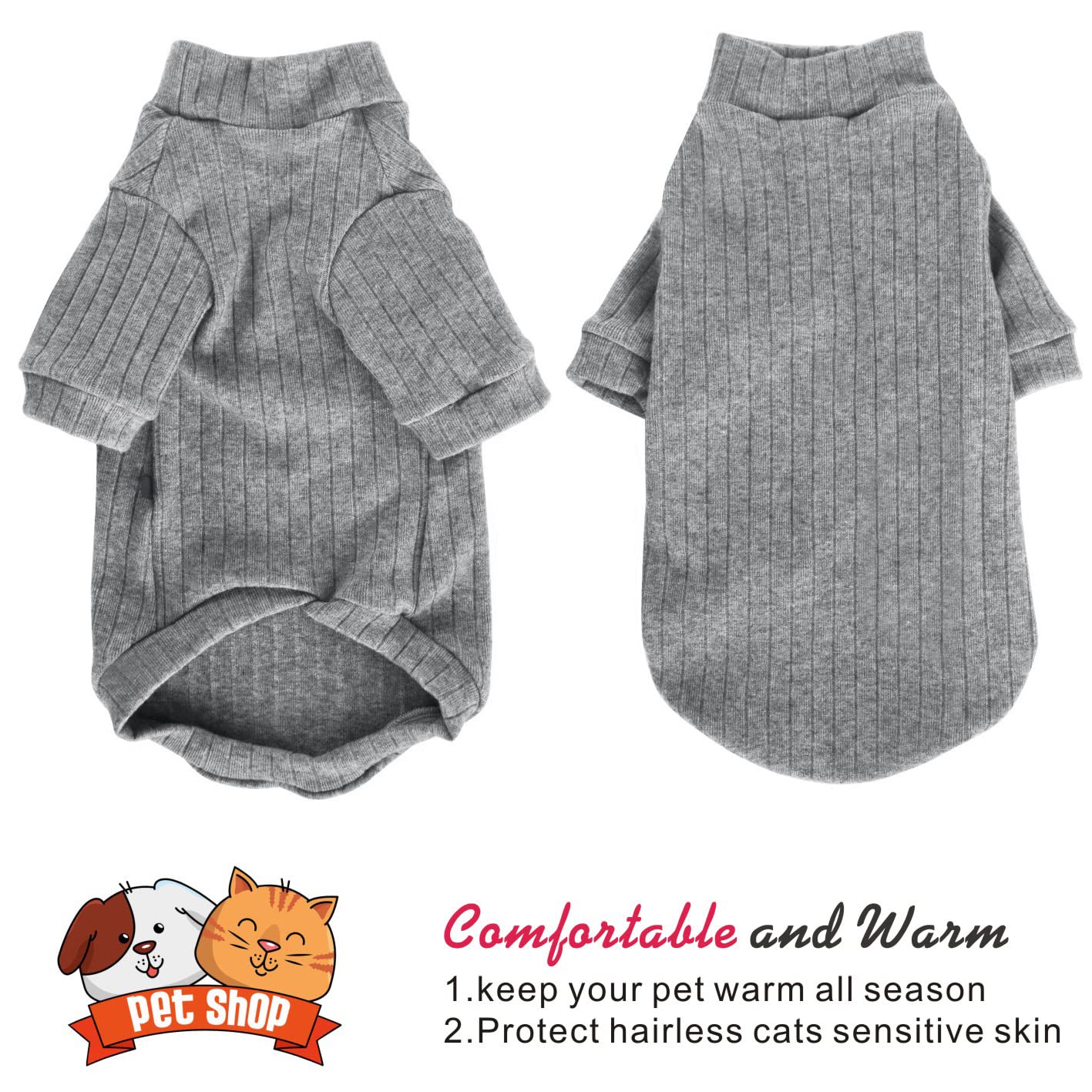 Idepet Sphynx Hairless Cats Sweater Shirt Kitten Soft Puppy Clothes Pullover Cute Cat Pajamas Jumpsuit Skin-Friendly Cotton Apparel Pet Winter Turtleneck For Cats And Small Dogs(X-Large, Gray)