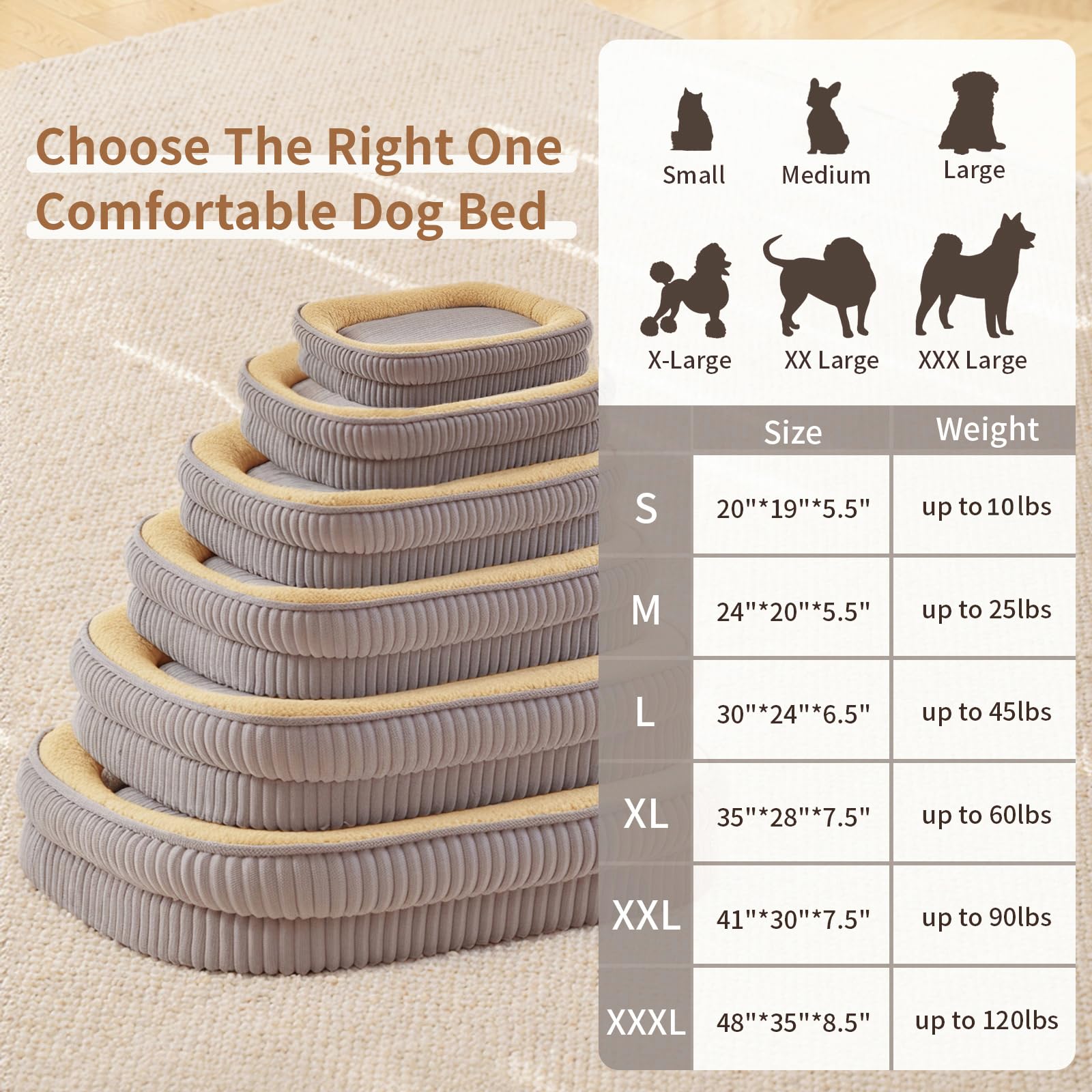 DEBANG HOME Orthopedic Dog Bed for Medium Dogs, Gray, 30"L x 24"W x 6.5"Th, High Density Foam, Removable Cover, Non-Slip Bottom