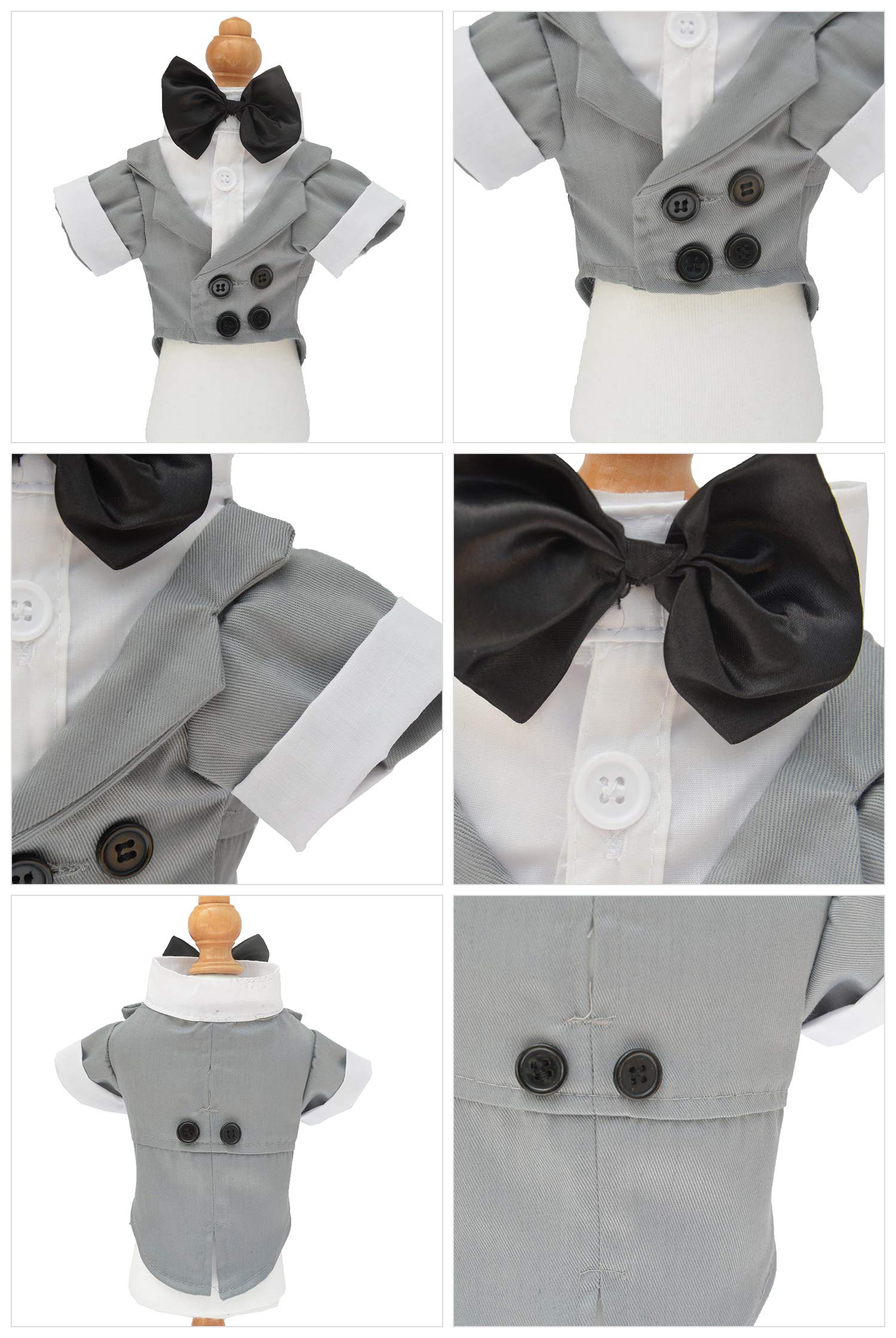 Lovelonglong Pet Costume Dog Suit Formal Tuxedo With Black Bow Tie For Medium Dogs Beagle Clothing Gray L-S