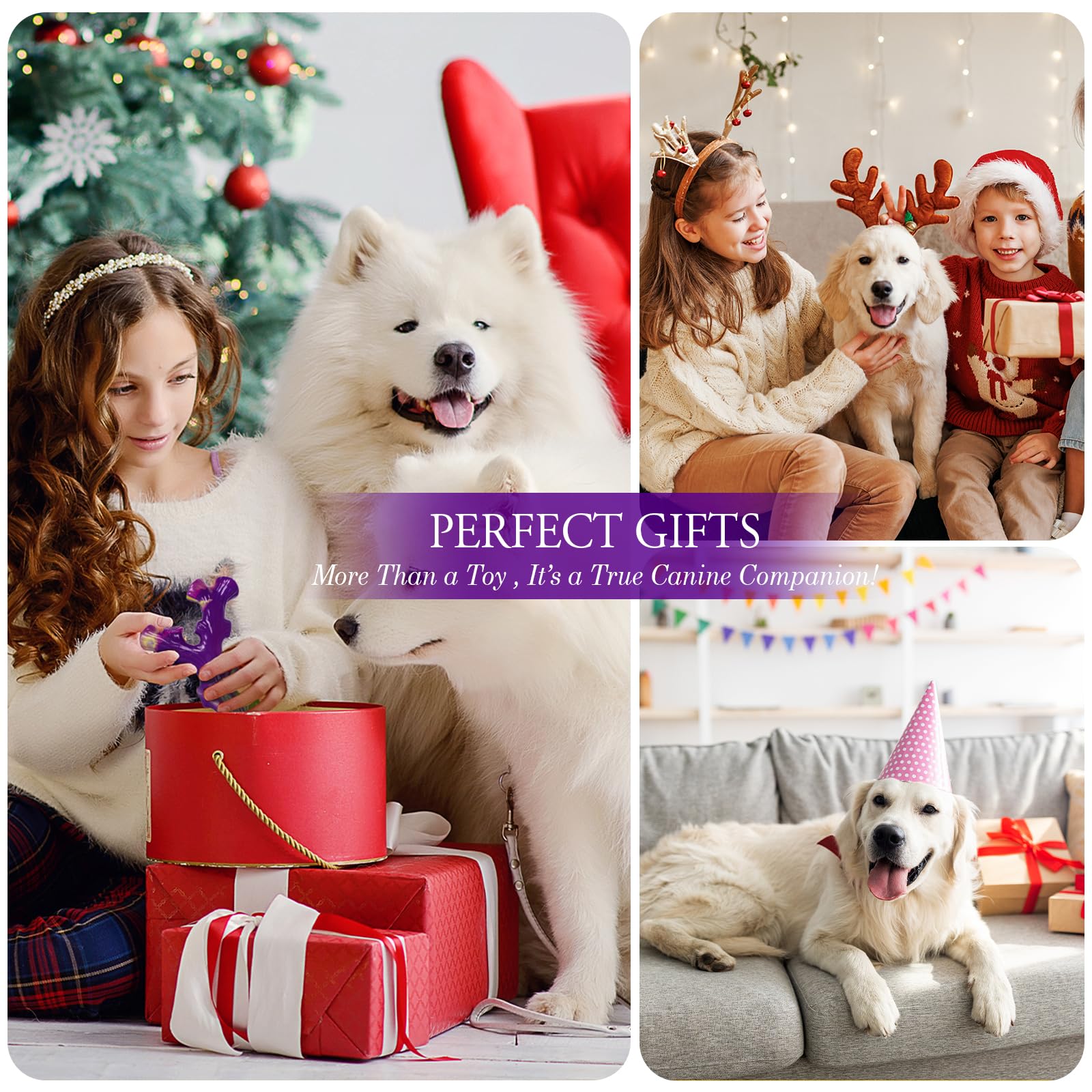 Frienhund 6-Pack Dog Toys for Aggressive Chewers, Nylon, Large Breed, Christmas & Purple