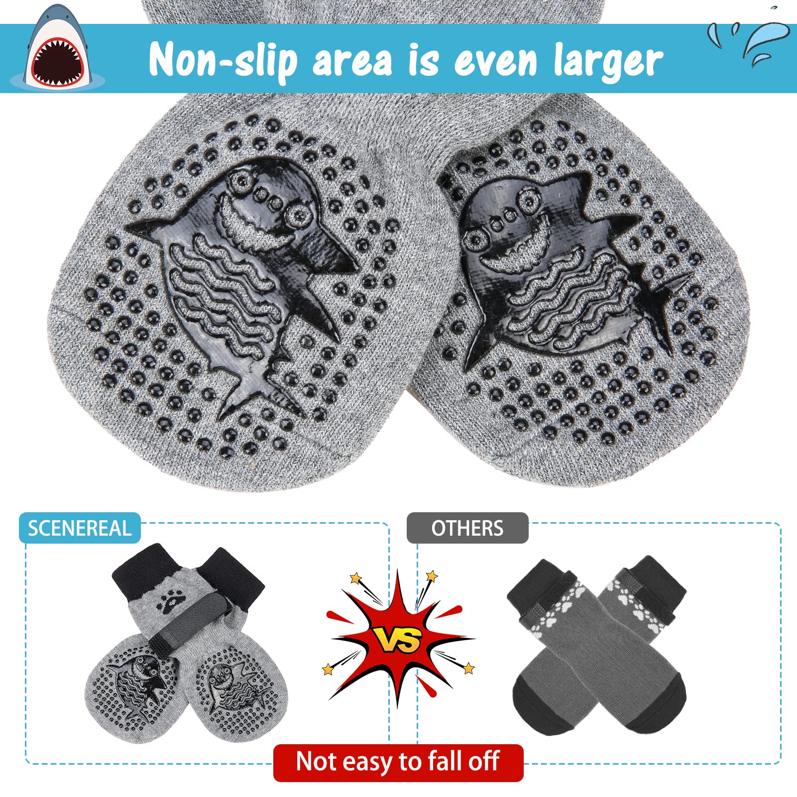 Scenereal Double Side Anti-Slip Dog Socks For Hardwood Floors To Stop Licking Paws, Non-Slip Dog Shoes For Hot/Cold Pavement, Sl