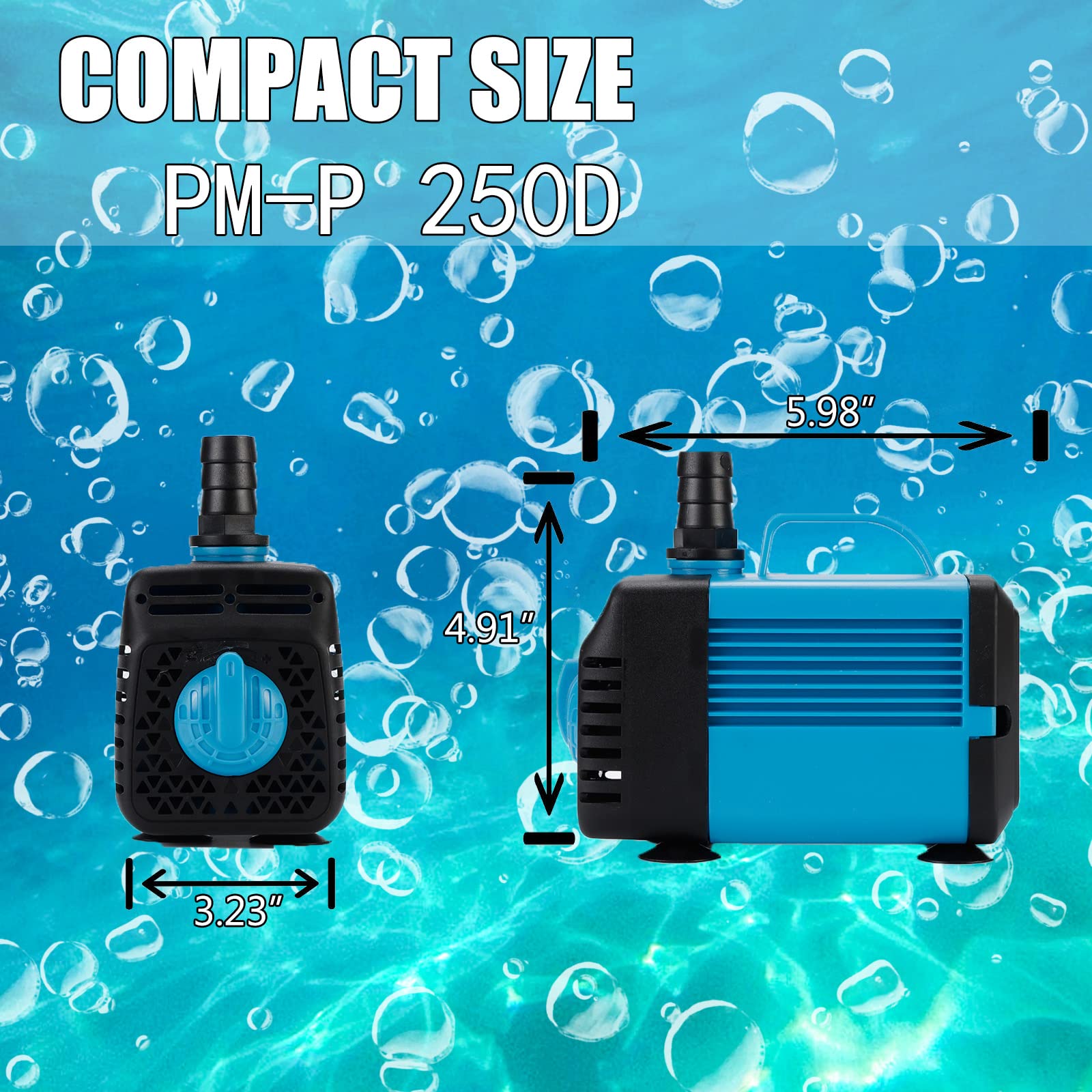 Aprhodod 800 Gph Submersible Pump (3000L/H, 50W), Super Silent Pump, 9.8Ft High Head, 5.9Ft Power Cord, Fountain Pump With 3 Nozzle, Suitable For Fish Tank, Pond, Aquarium, Statue, Hydroponics.