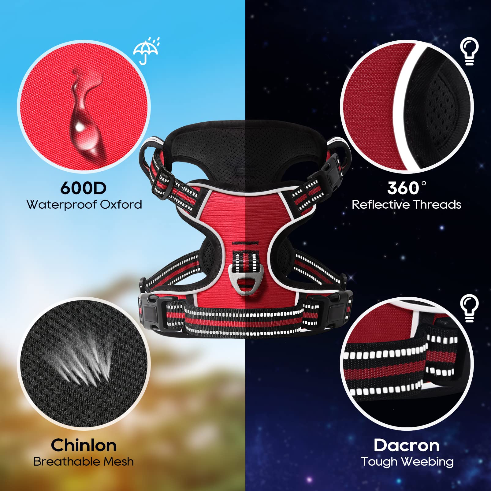 Timos Dog Harness,No Need Go Over Dogs Head 3 Snap Buckles Pet Harness With 2 Leash Clips,Adjustable Soft Padded No-Pull,Reflective No-Chokeoxford Vest For Small Medium Large Dogs,X-Large (Pack Of 1)