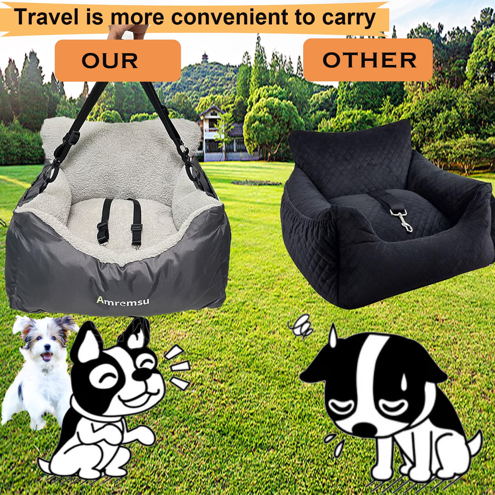 Small Dogs Car Seat Under 25,Fully Detachable And Washable Ultra Soft Car Travel Bed, With Clip-On,Two Portable Handle And Storage Pockets Puppy Dog Booster Seats,Portable Dog Car Travel Carrier Bed…