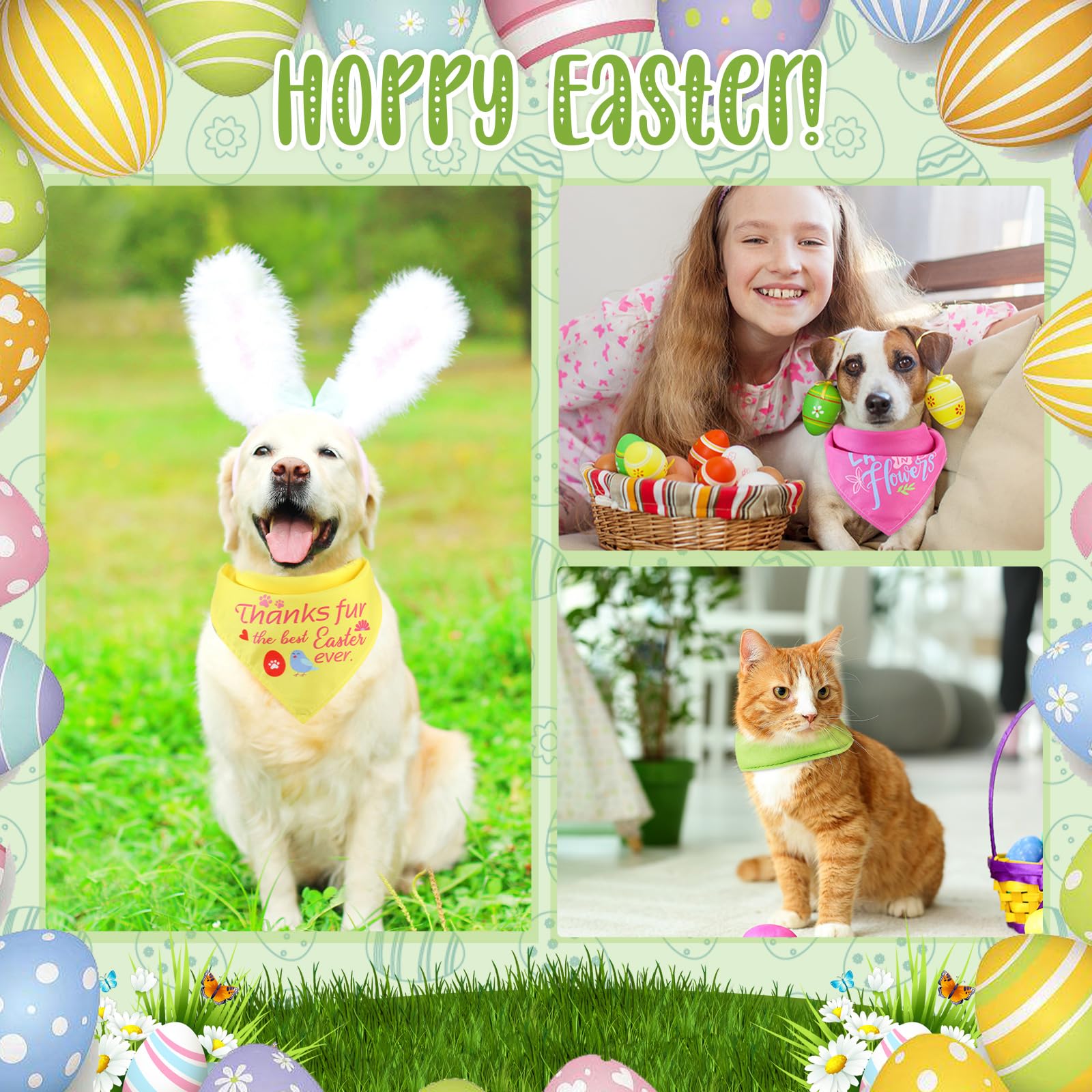 Clysee 100 Pcs Easter Dog Bandana Bulk With Sayings Pet Triangle Scarf Bibs Washable Puppy Kerchief Adjustable Grooming Supplies