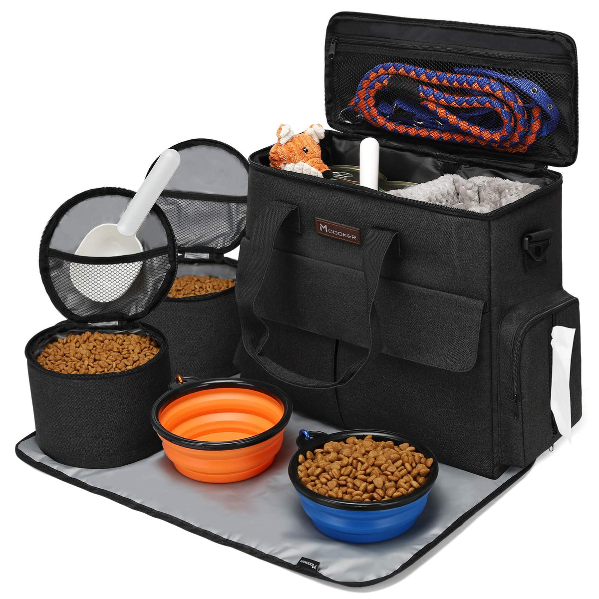 Modoker Dog Travel Bag Dog Travel Kit for a Weekend Away Set Includes Pet Travel Bag Organizer for Accessories, 2 Collapsible Do