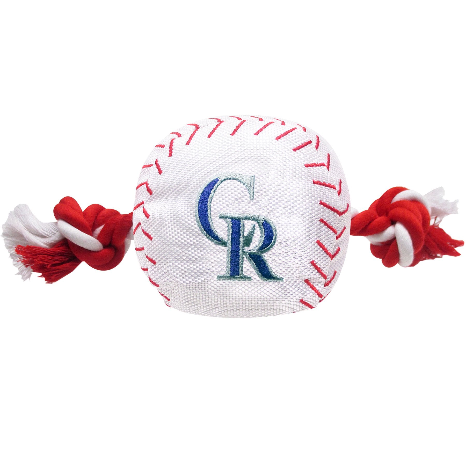 Mlb Colorado Rockies Baseball Rope Toy For Dogs & Cats. Tough Nylon, Sporty Baseball Design, Heavy-Duty Ropes With Inner Squeake