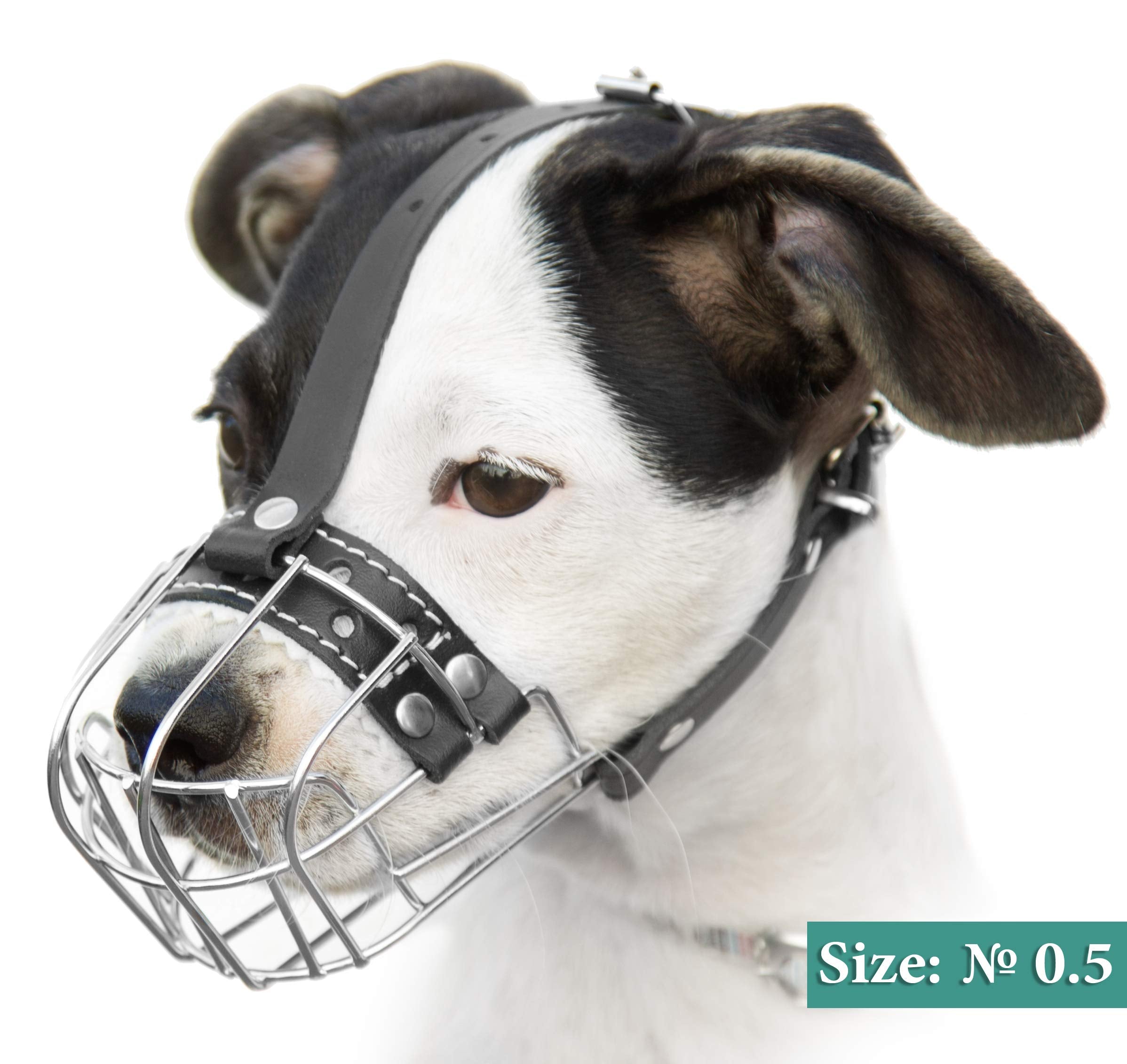 ?0.5 Dog Chrome Metal Muzzles Wire Basket Adjustable Leather Straps ?Ircumference Is 6.6-8.2 In The Length Is 1.9-2.3 In