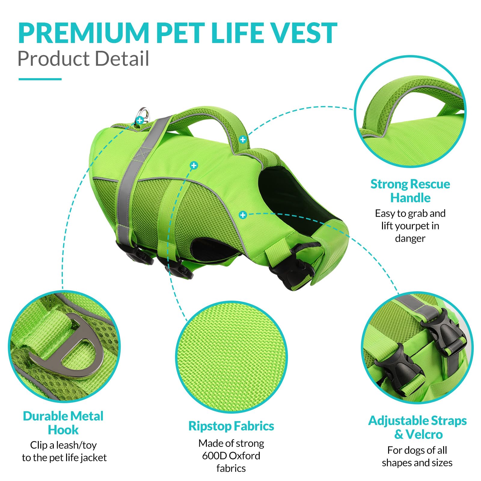Queenmore Dog Life Jacket, Adjustable Ripstop Dog Life Vest For Swimming Boating, Dog Lifesaver With Superior Buoyancy And Rescu