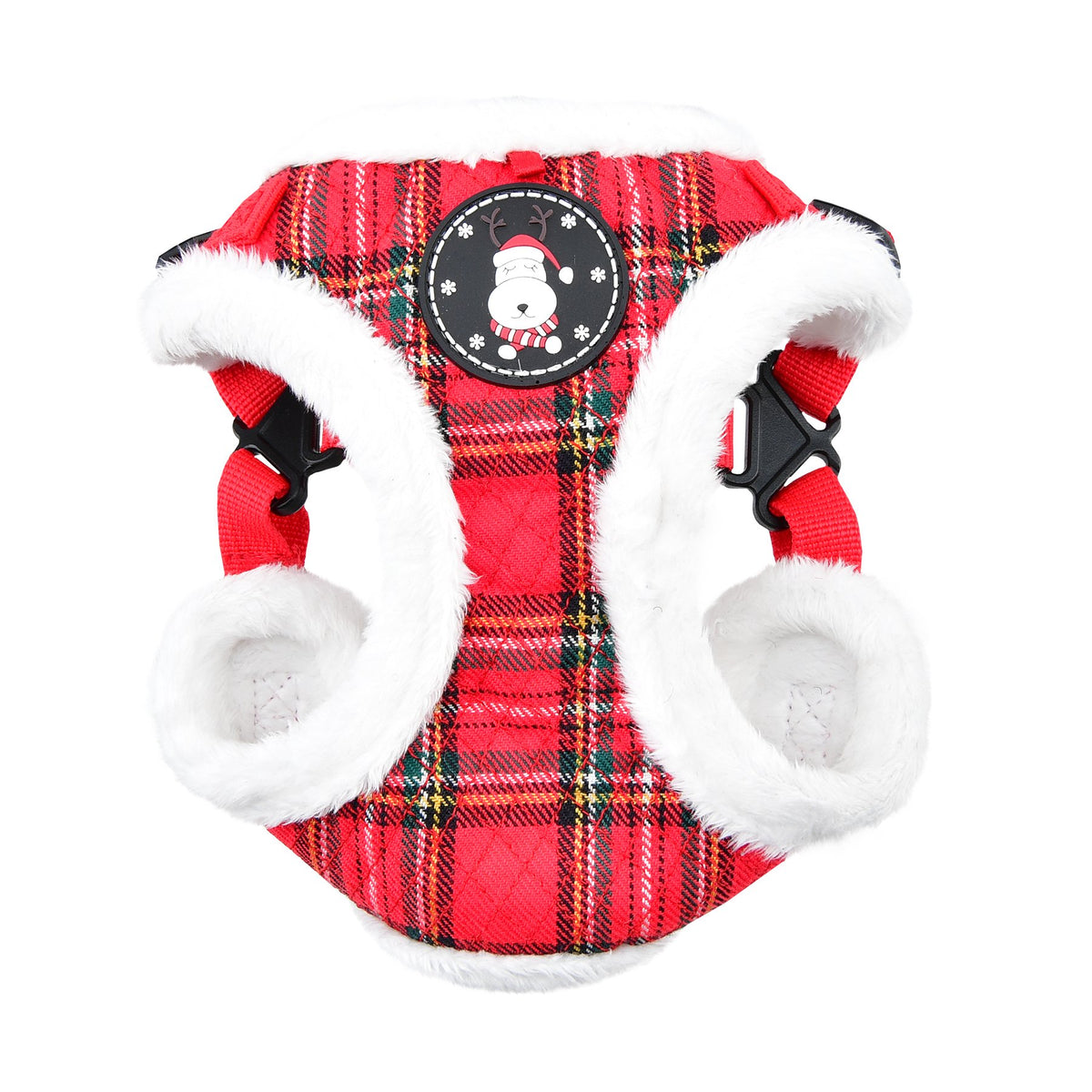 Puppia Blitzen Comfort Dog Harness Step-In Warm Winter Christmas Holiday Harness For Small And Medium Dog, Checkered Red, Medium