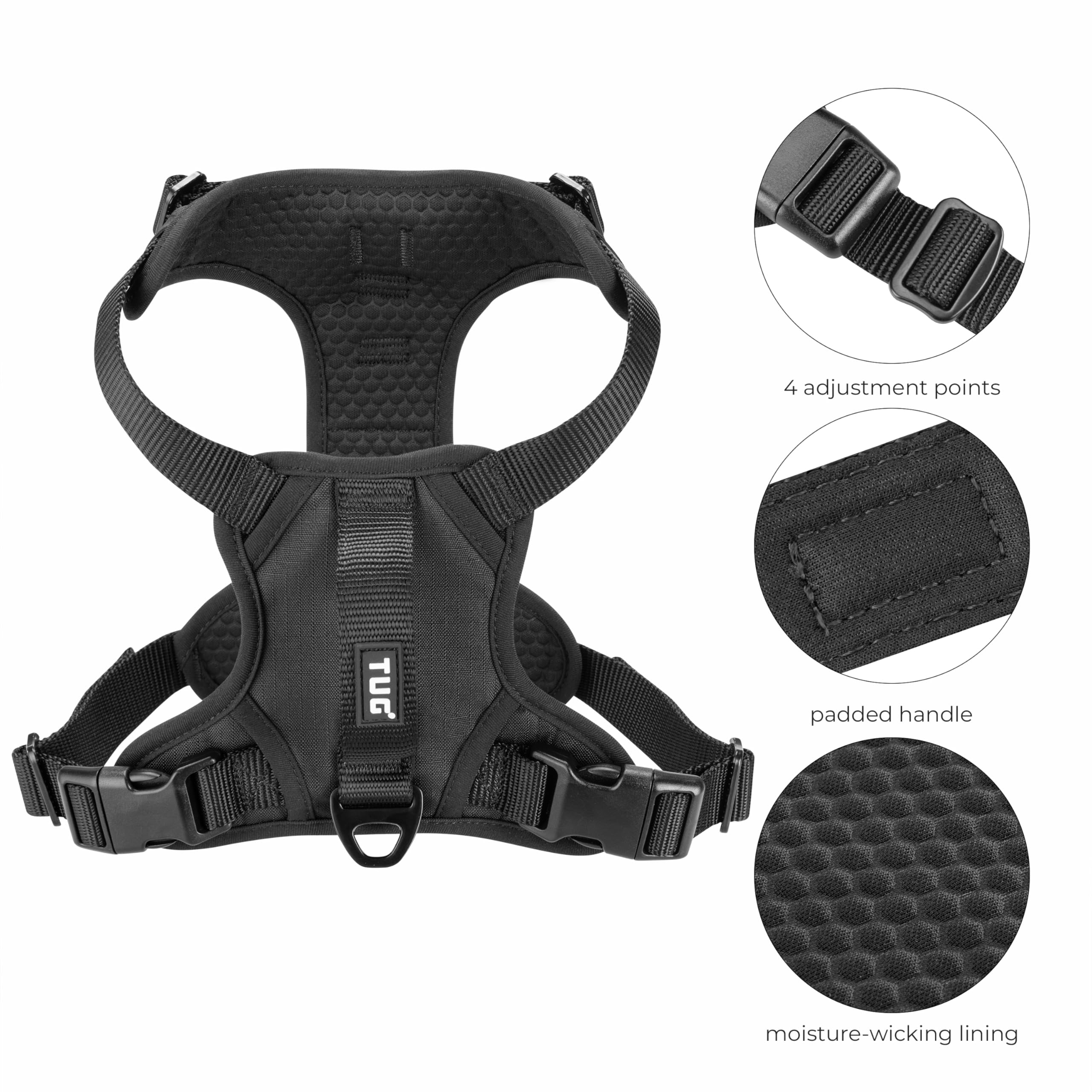 Tug Dog Harness With 2 Leash Connection Points | Adjustable, Padded, Lightweight | Handle On Back | No-Pull Front Clip (Small, G