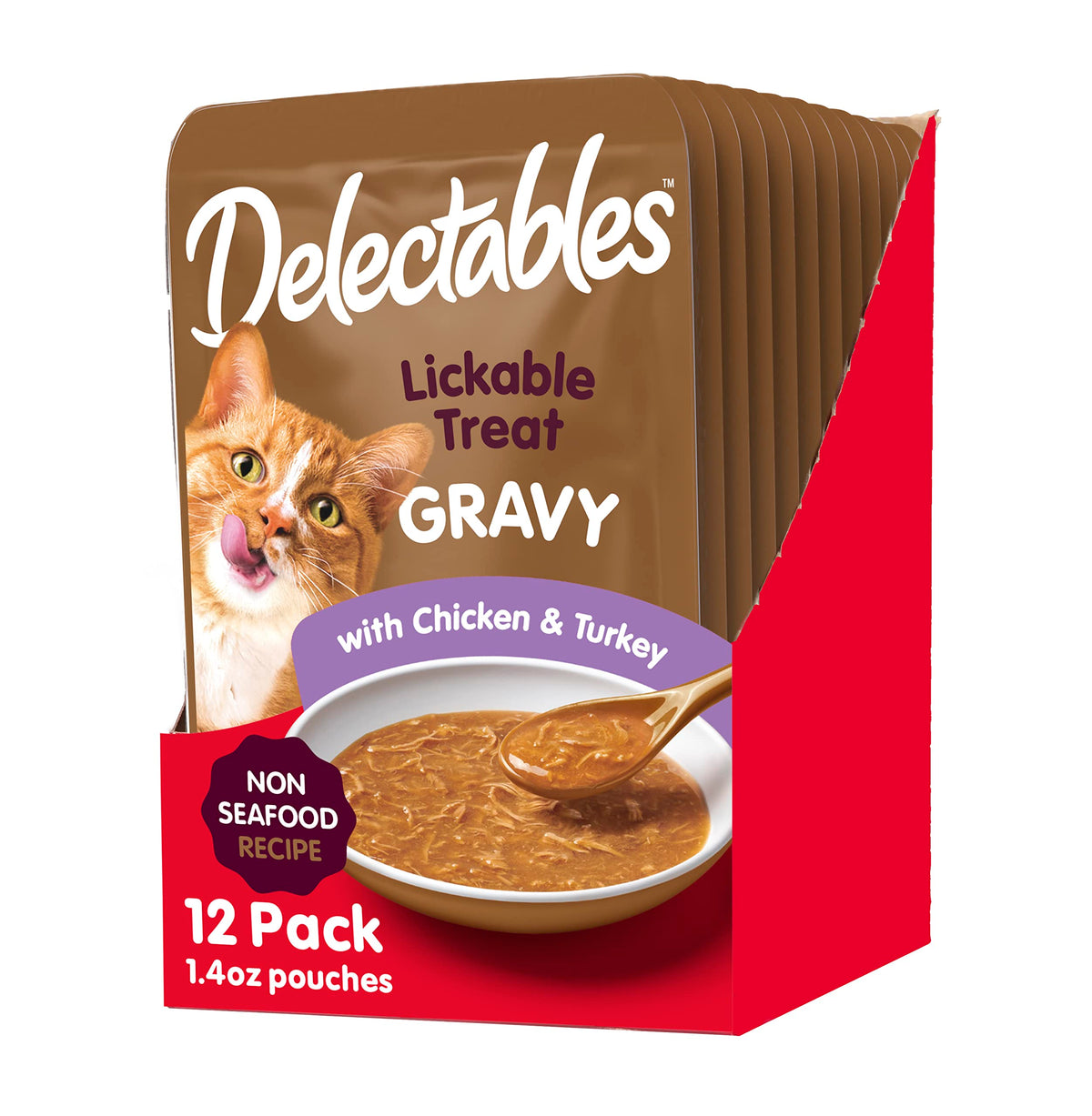 Hartz Delectables Gravy Non-Seafood Lickable Wet Cat Treat & Food Topper, Chicken & Turkey, 12 Pack, 1.40 Ounce (Pack Of 12)