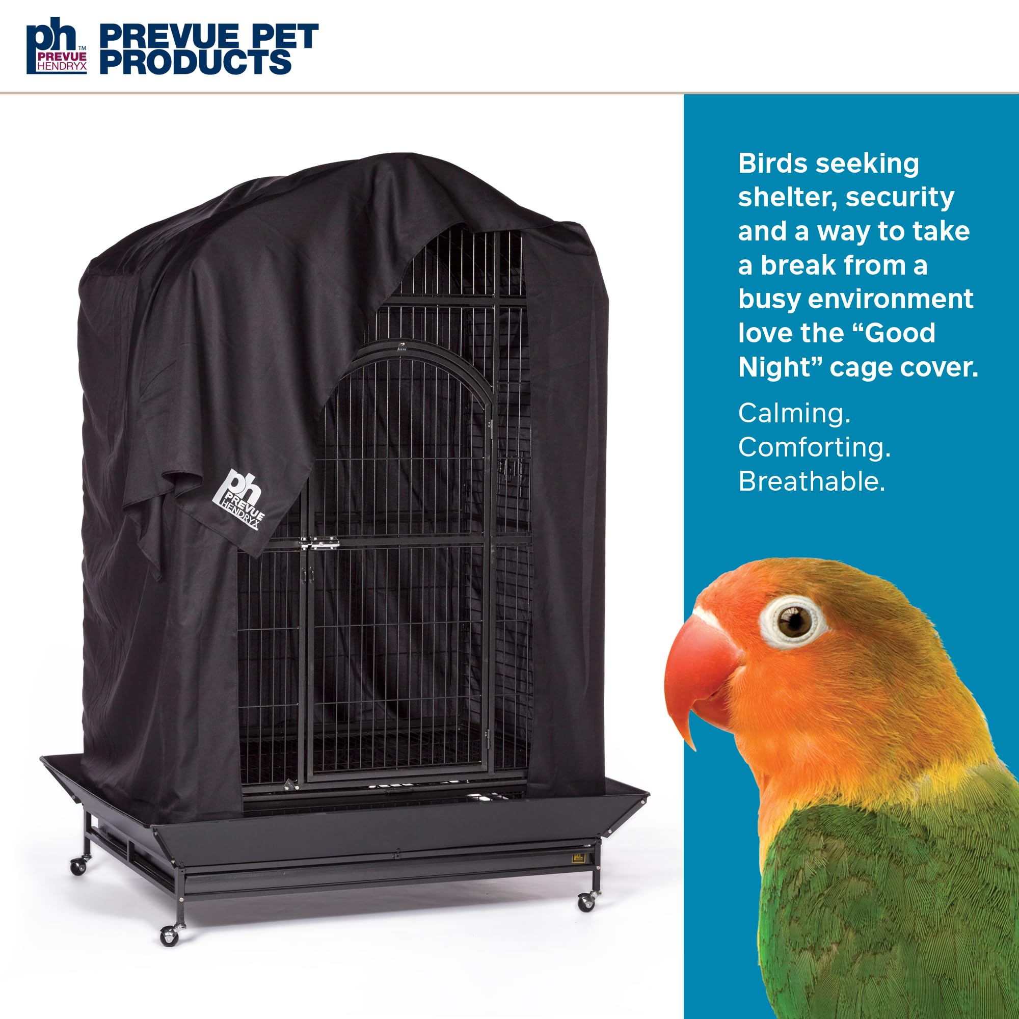 PH Prevue Hendryx Extra Large Black Bird Cage Cover - 50L x 40W x 69H, Model 12506, Durable Protection for Birds