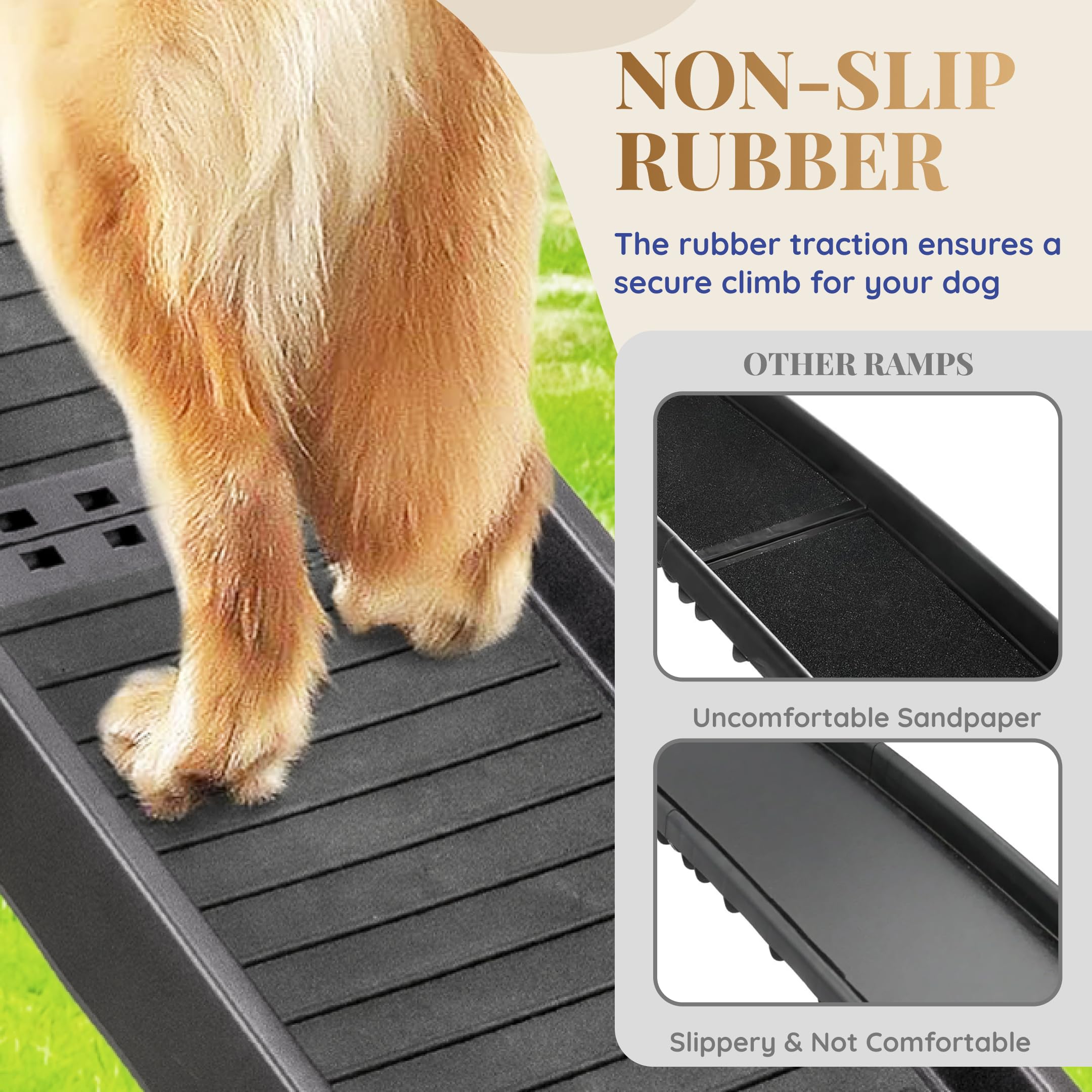Dog Ramp For Car - 68,5'' Long & 15'' Wide - Rubber Anti-Slip Dog Ramps For Large Dogs - Stable Dog Car Ramp 300 Pounds Capacity
