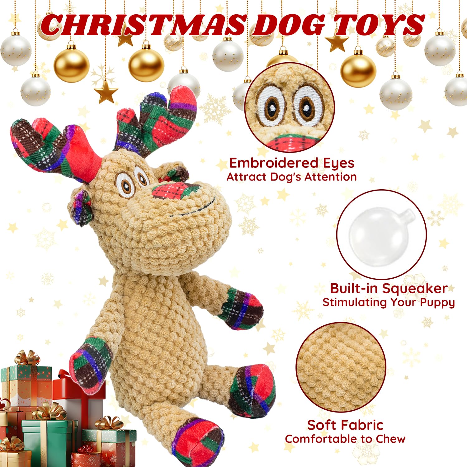 Chongqile Squeaky Christmas Reindeer Dog Toys, Interactive Plush Dog Toys For Small And Medium Dogs, Suitable For Trainning And