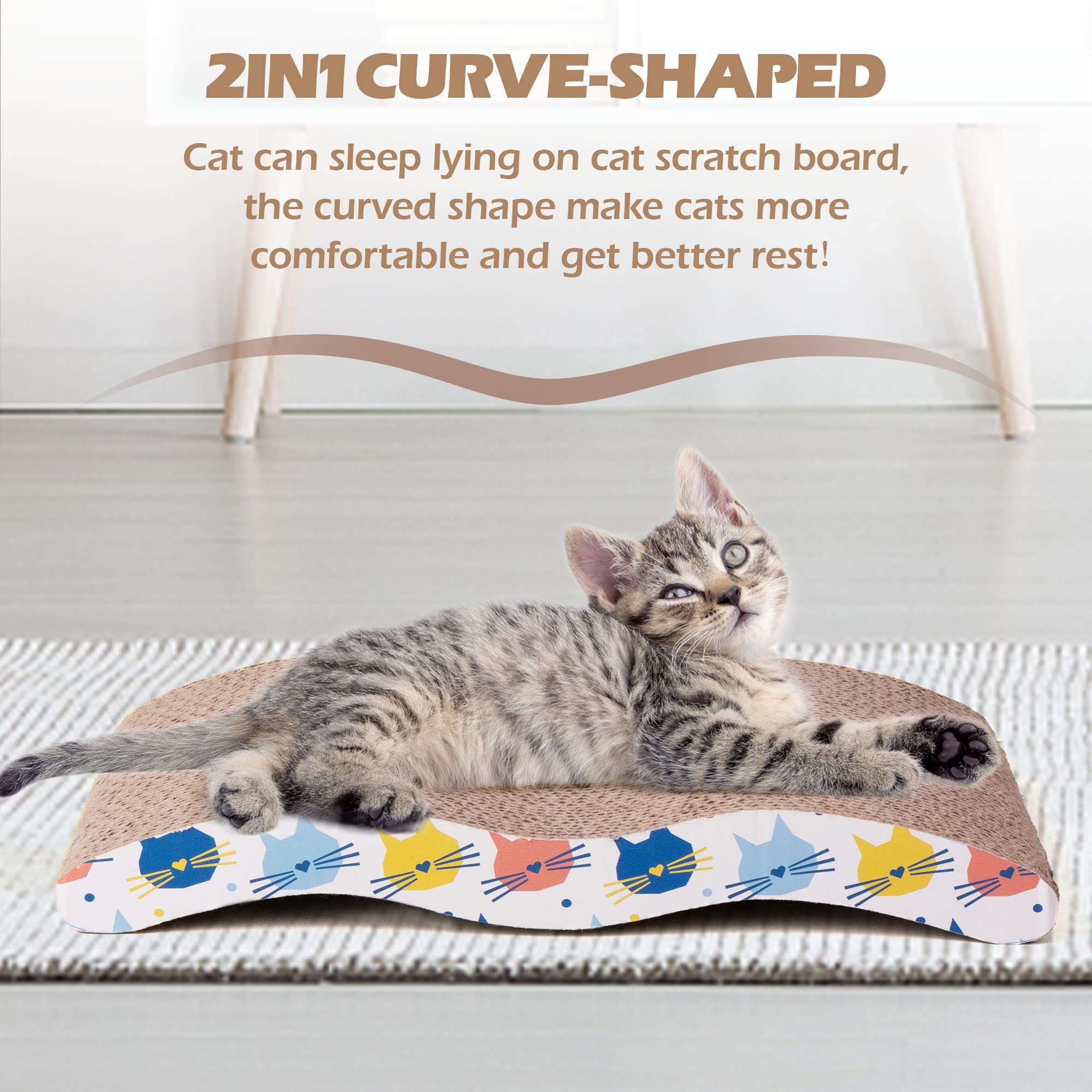 Pet Prime 3Pcs Cat Scratcher Cardboard Board 3 Pack Cat Recycle Corrugated Scratching Pad Cat Scratching Lounge Sofa Bed Wave Shape Cat Scratch Pad With Catnip (3Pcs)