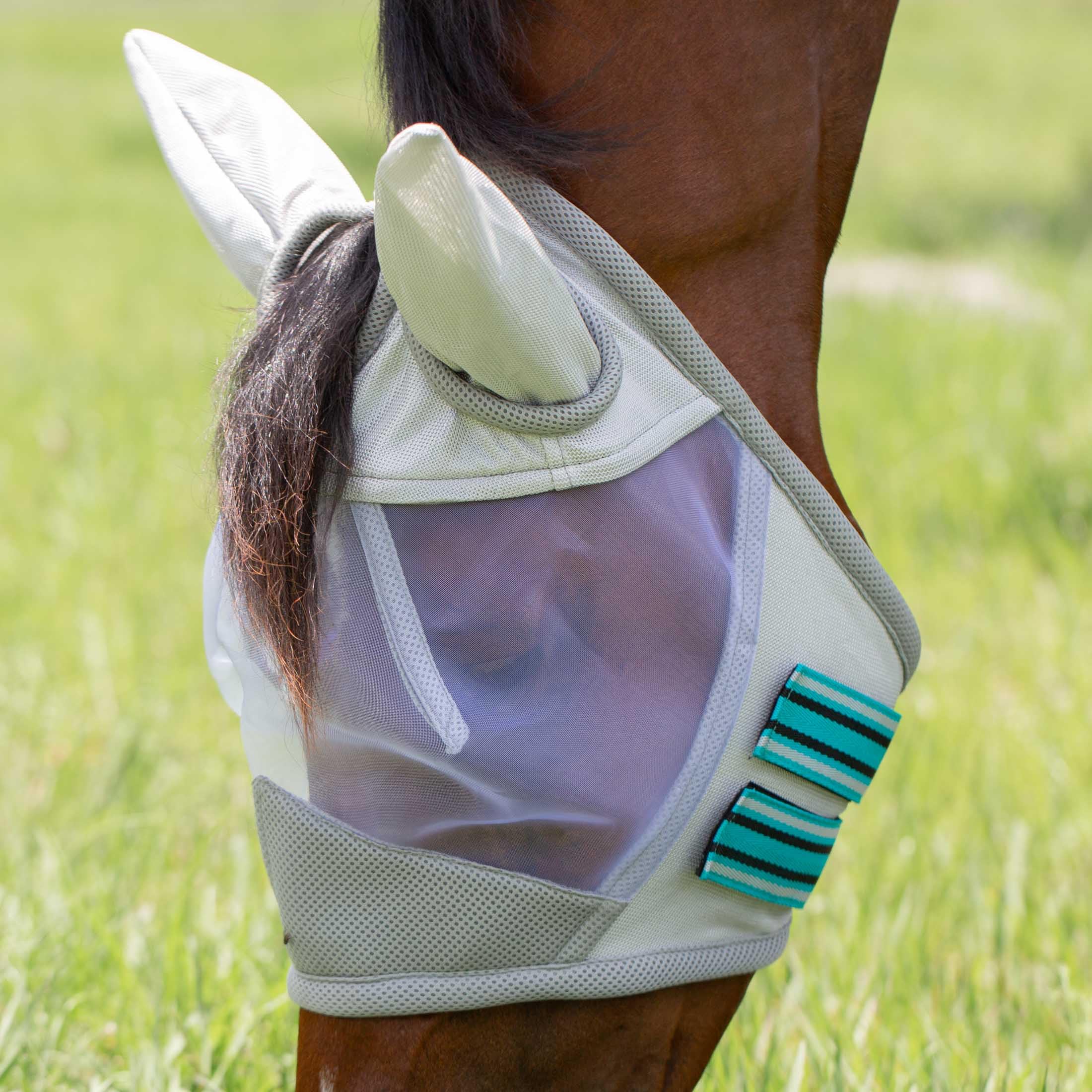 Equinavia Algard Soft Mesh Horse Fly Mask with Ear Protection and 45 UPF Rating | No Eye Irritation & UV Protection - Silver/Tur